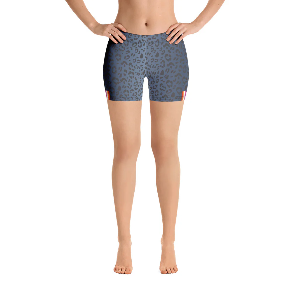 Lesbian Pride Flag Blue Leopard Print Legging Shorts - Image 6