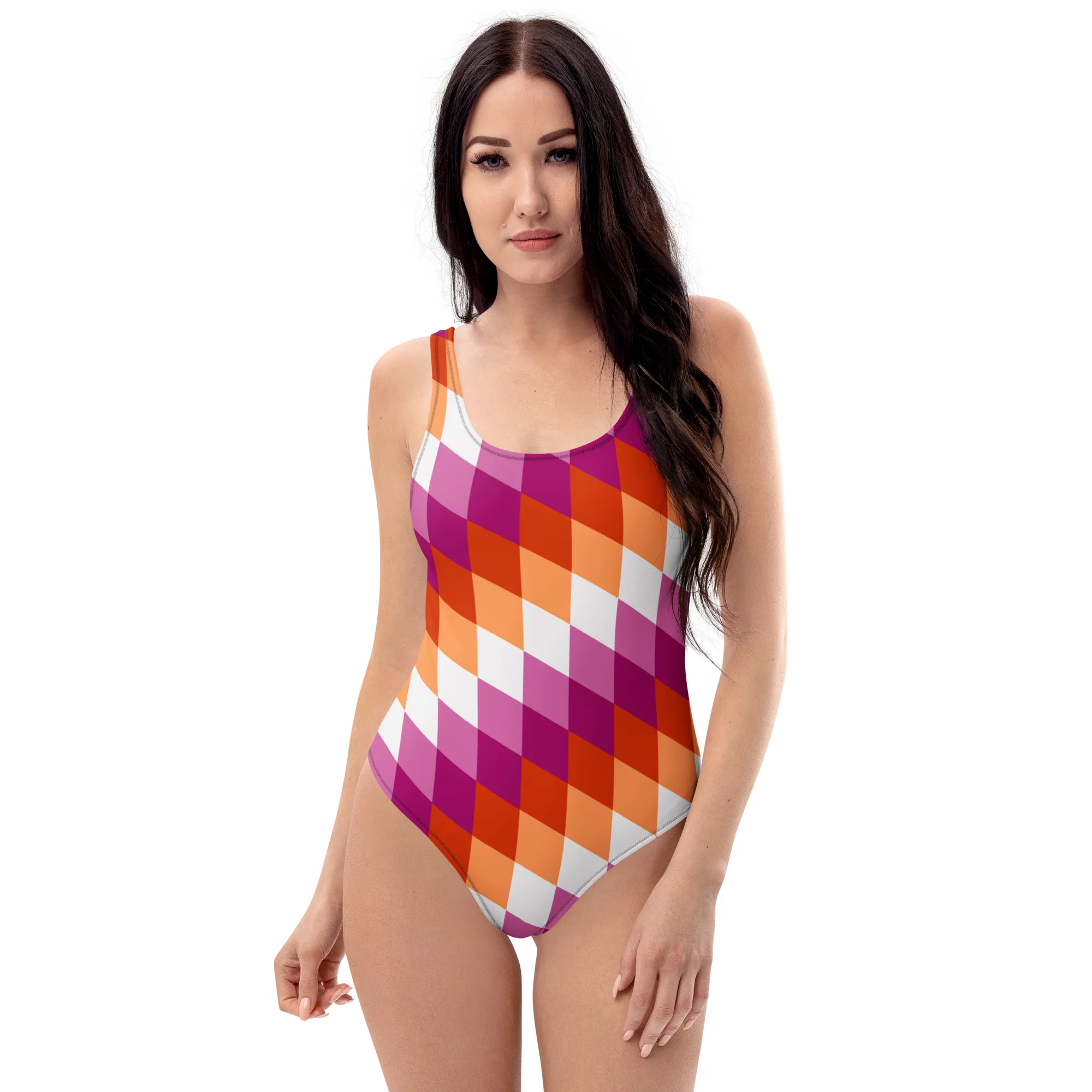 Lesbian Pride Flag Diamonds One-Piece Swimsuit - Image 7