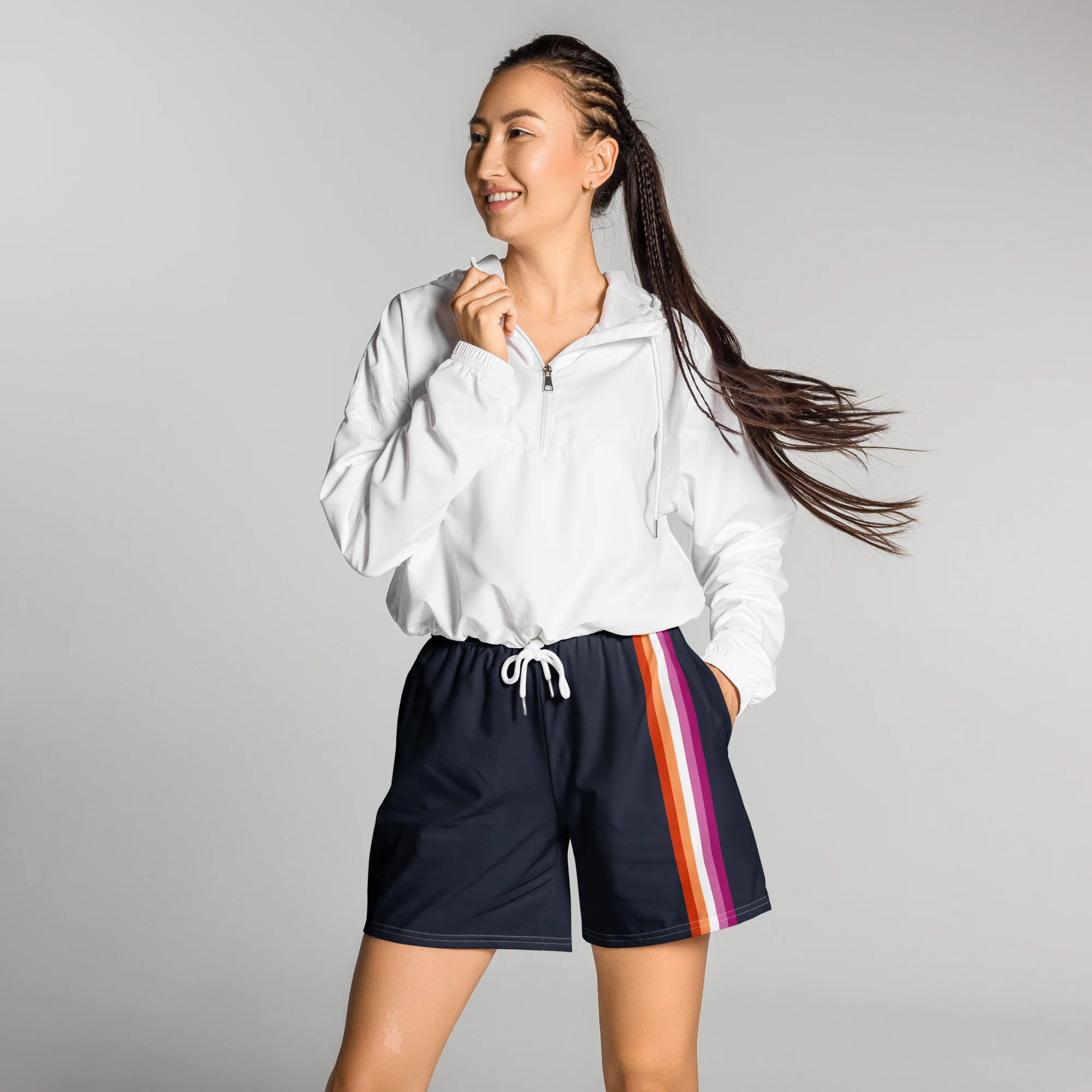 Lesbian Pride Flag Stripe Blue Athletic Long Shorts - Image 3