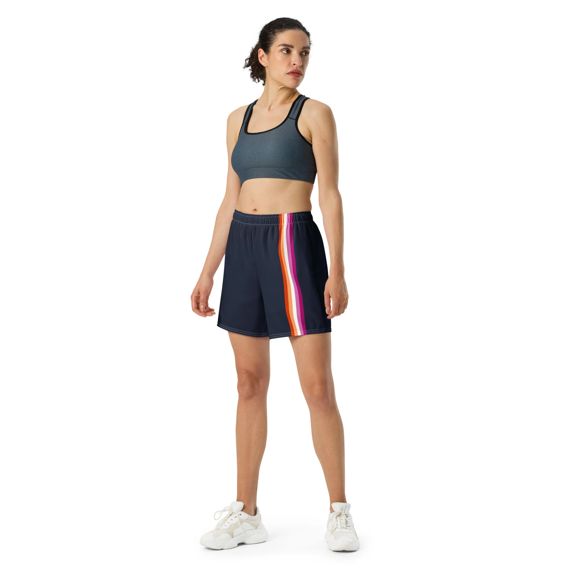 Lesbian Pride Flag Stripe Blue Athletic Long Shorts - Image 4