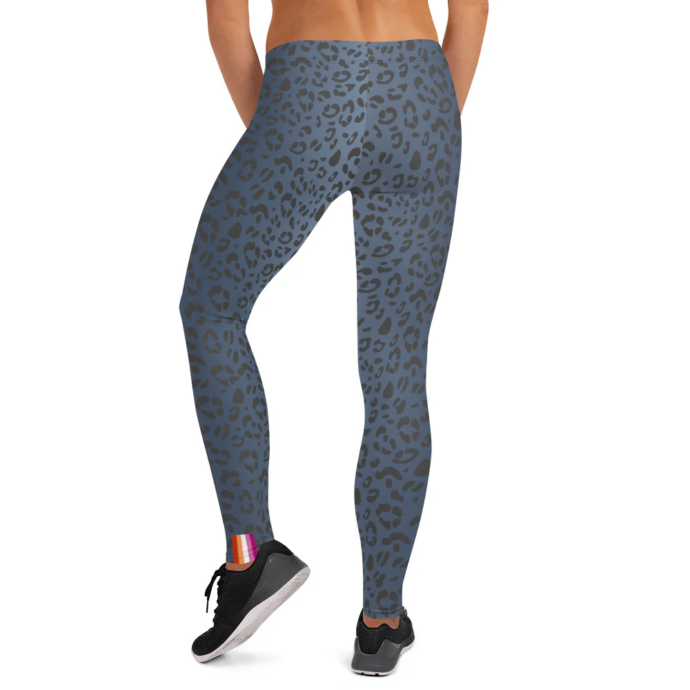 Lesbian Pride Flash Blue Leopard Print Leggings - Image 3