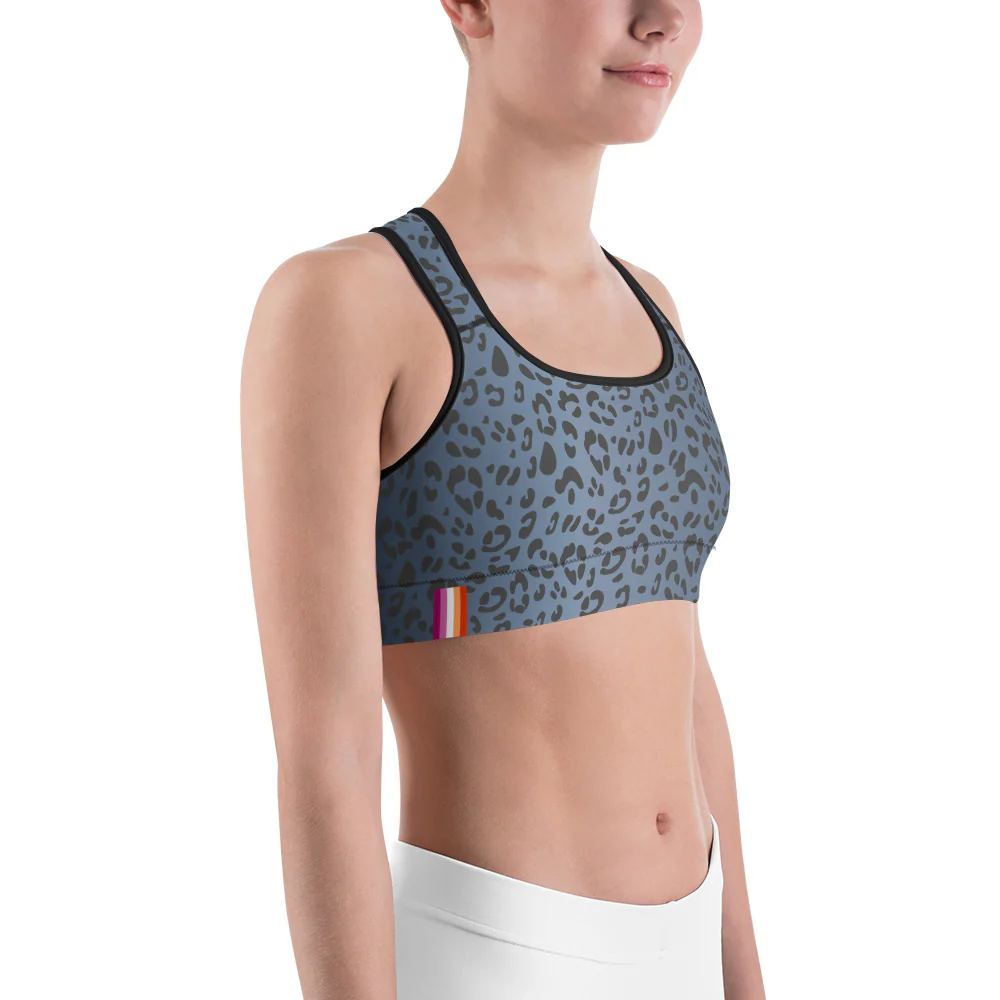 Lesbian Pride Flash Blue Leopard Print Sports bra - Image 6