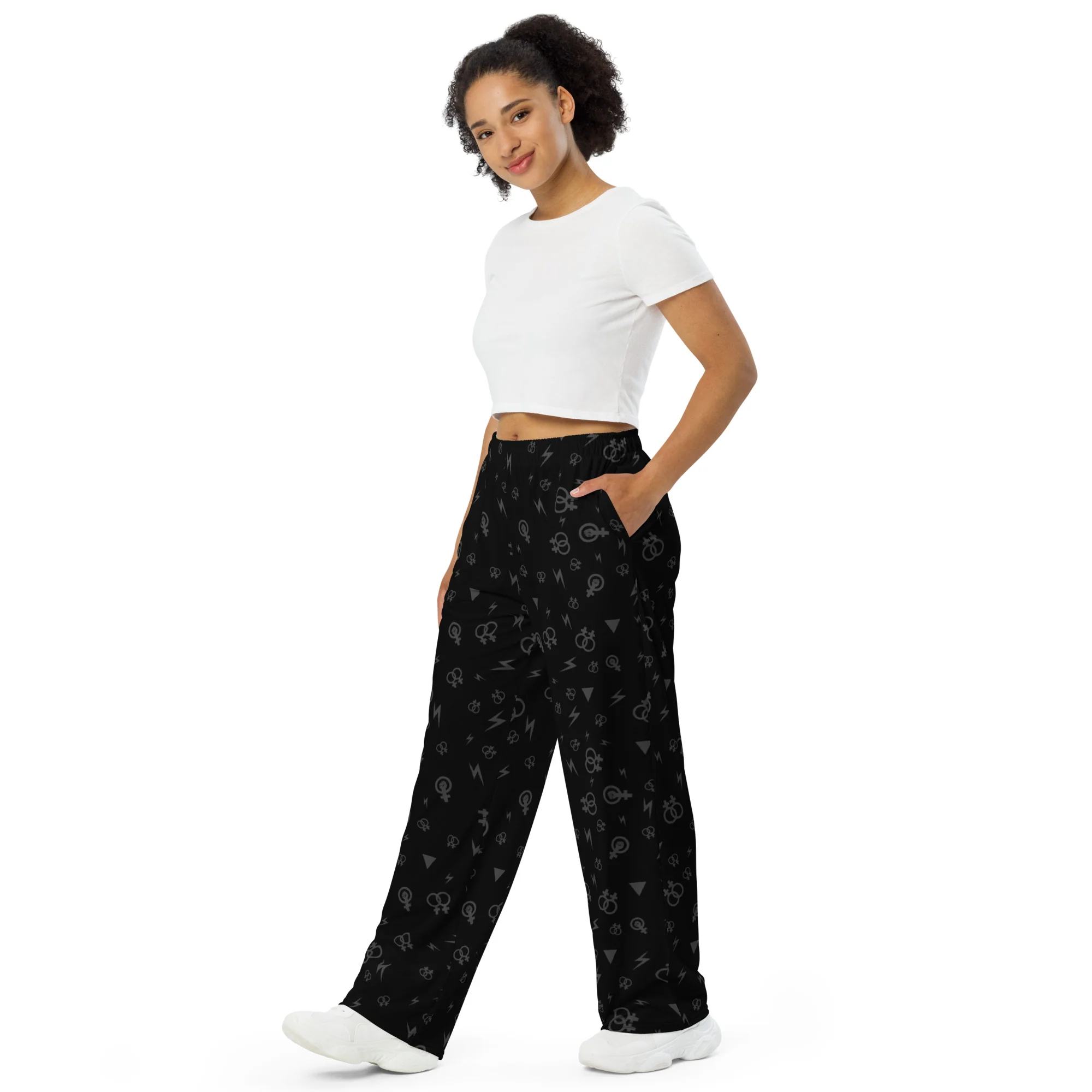 Lesbian Symbol on Black Wide-leg Pants/Trousers - Image 5