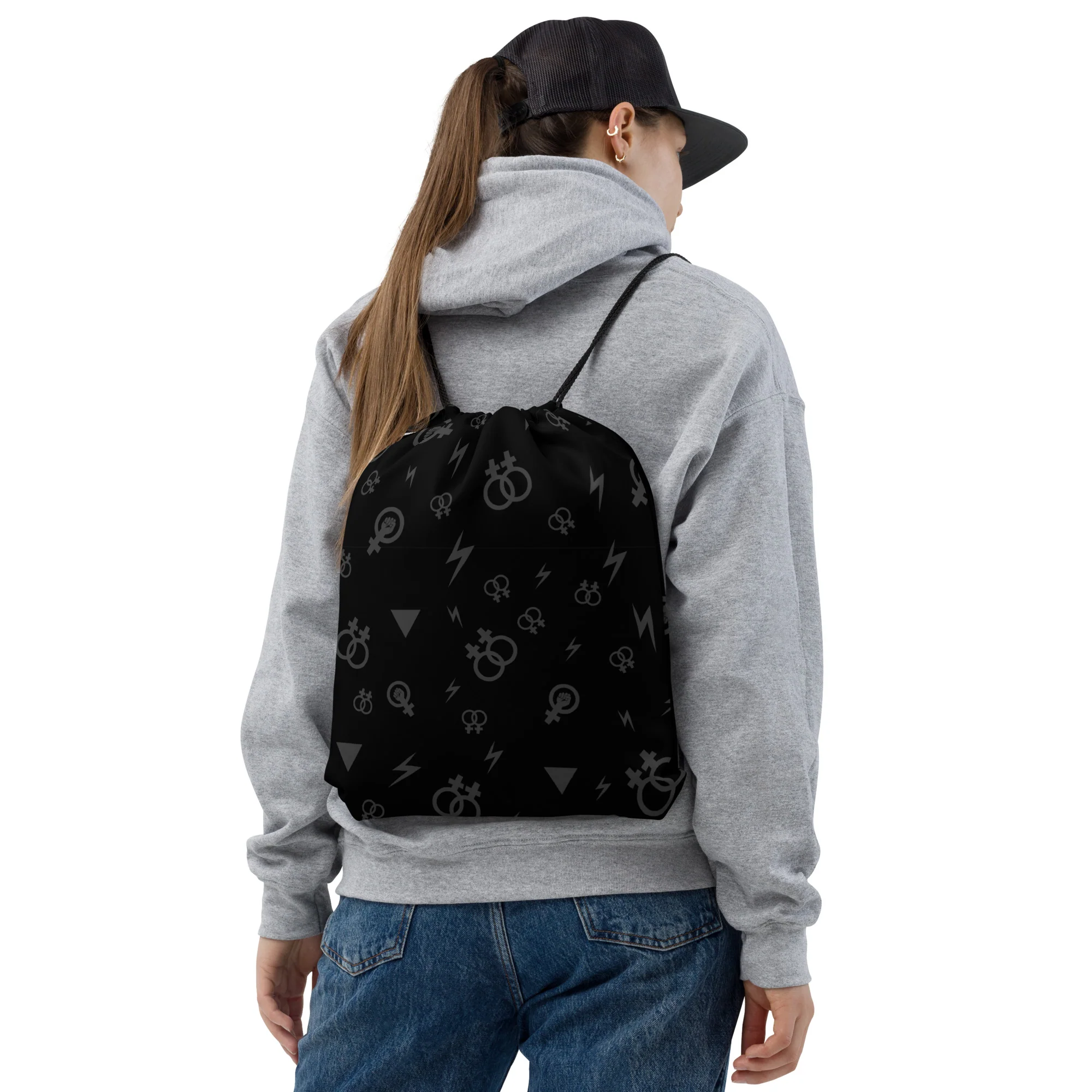Lesbian Symbols on Black Drawstring bag - Image 5