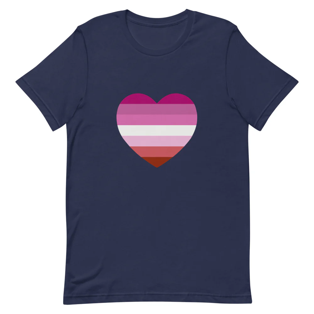 Pink Lesbian Flag Heart T-Shirt - Image 3