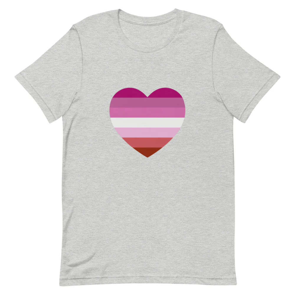 Pink Lesbian Flag Heart T-Shirt - Image 5