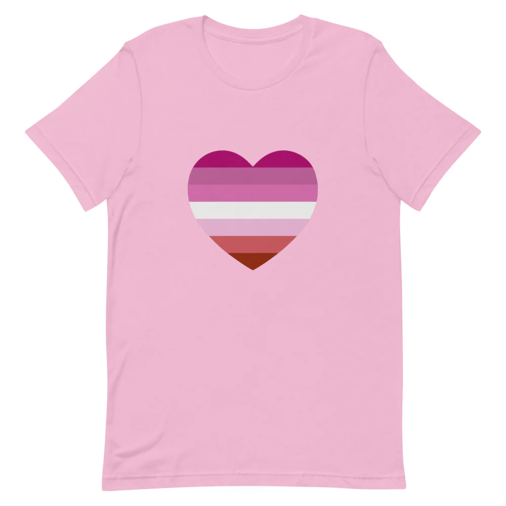 Pink Lesbian Flag Heart T-Shirt - Image 6