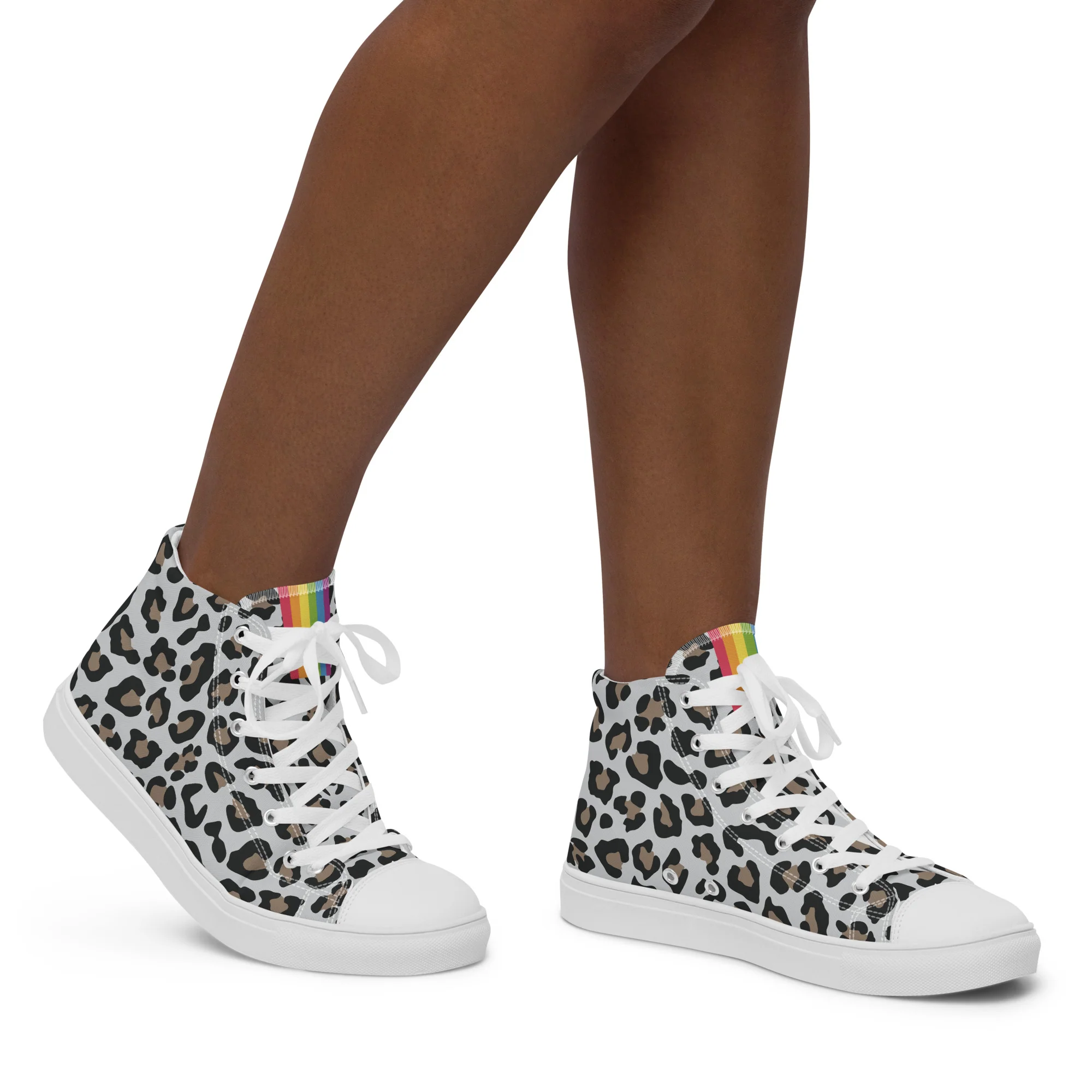 Light Leopard Print Rainbow Pride High Top Trainers (female sizes) - Image 3