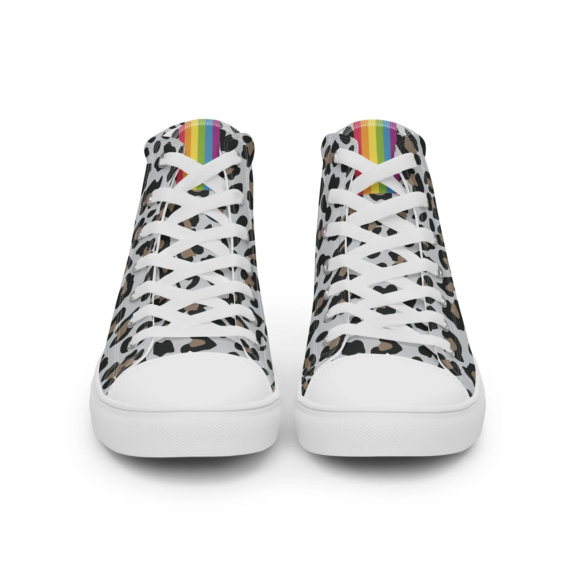 Light Leopard Print Rainbow Pride High Top Trainers (female sizes) - Image 8