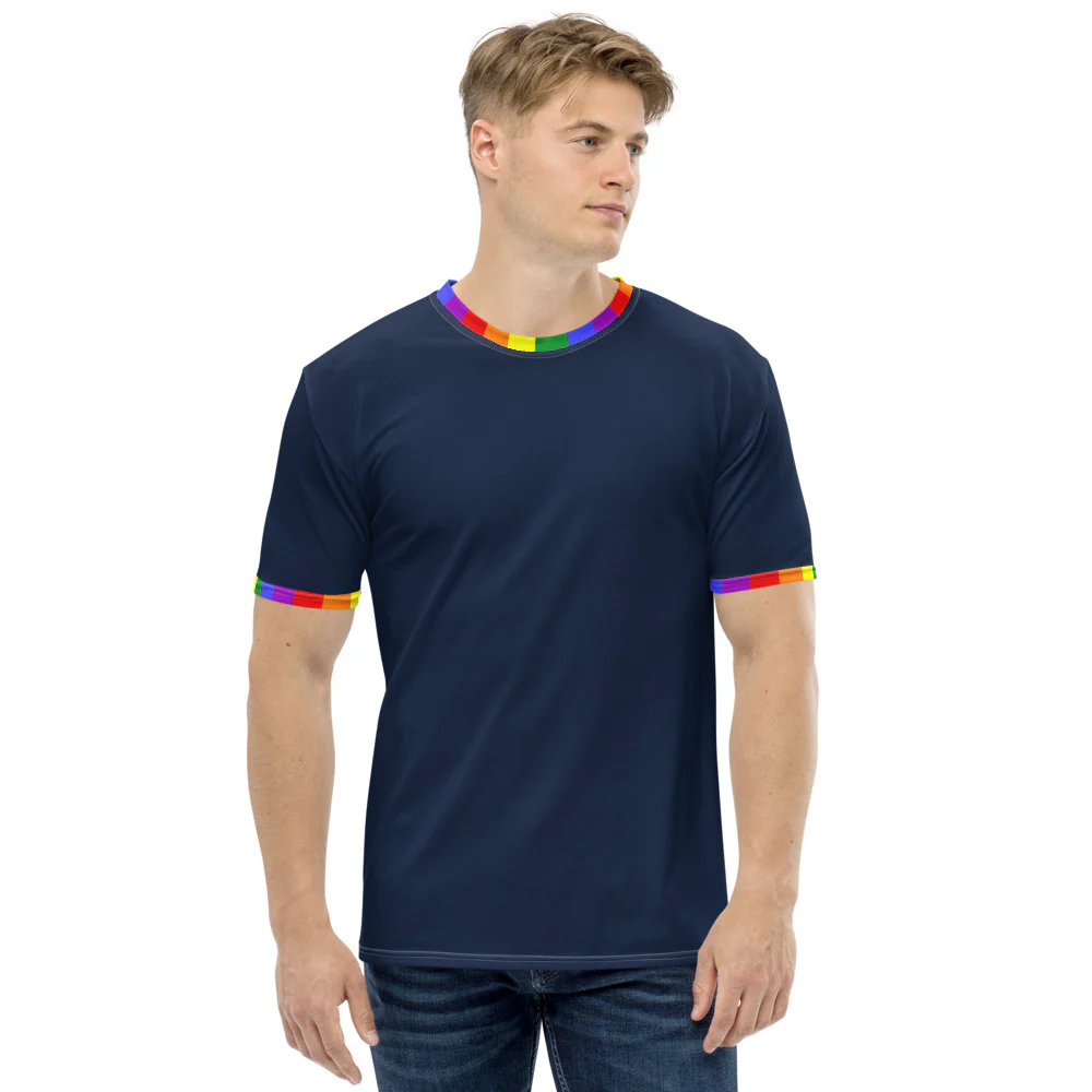 Classic Rainbow Flag Trim Blue T-shirt - Image 3