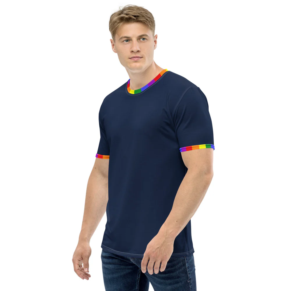 Classic Rainbow Flag Trim Blue T-shirt - Image 4