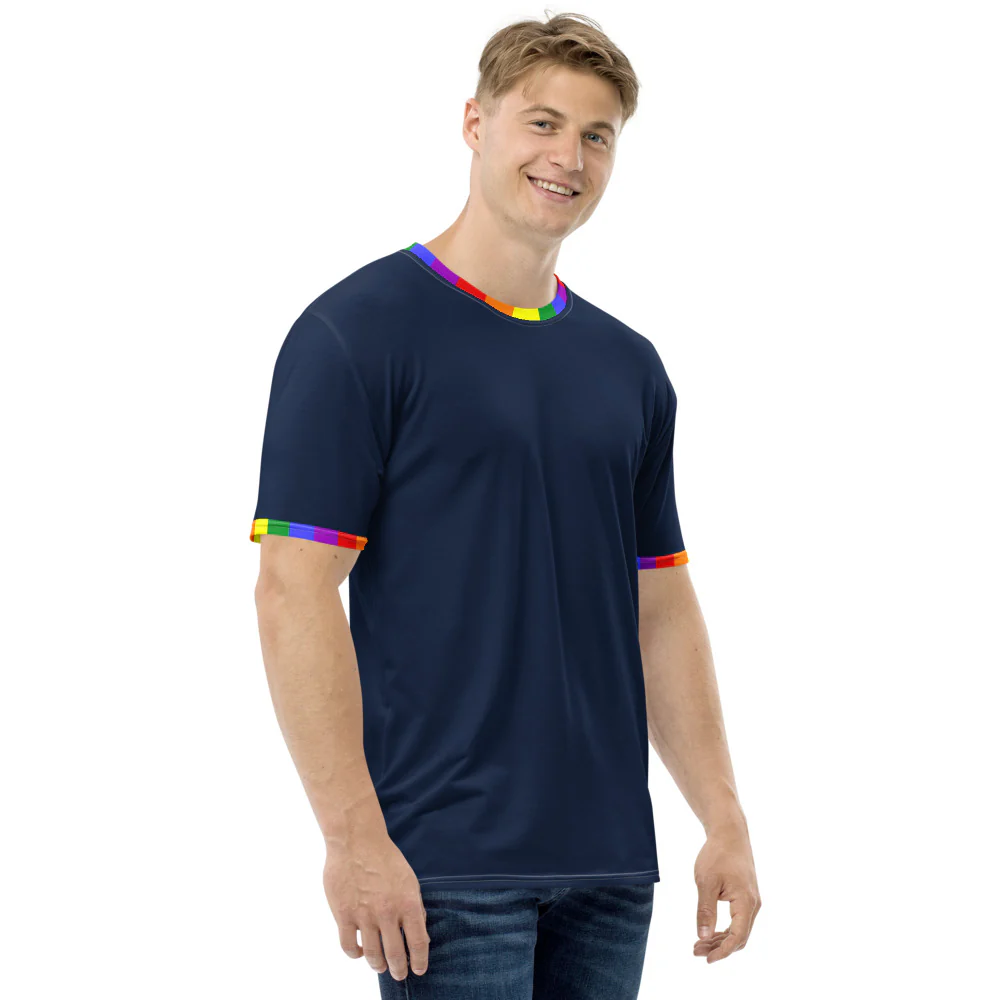 Classic Rainbow Flag Trim Blue T-shirt - Image 6