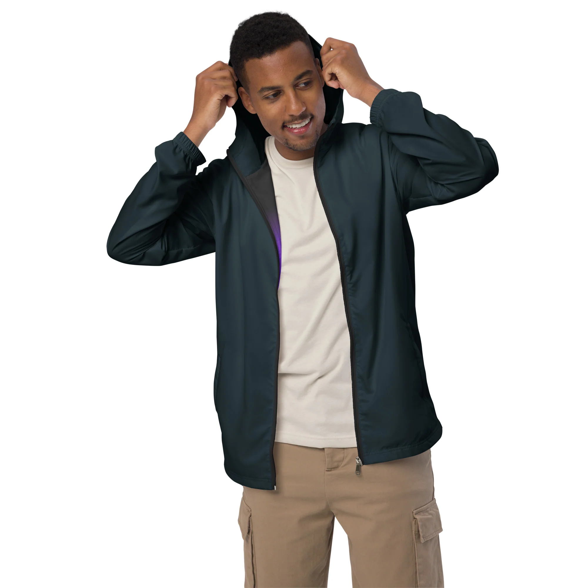 Midnight Blue Windbreaker With Non-Binary Pride Inside - Image 5