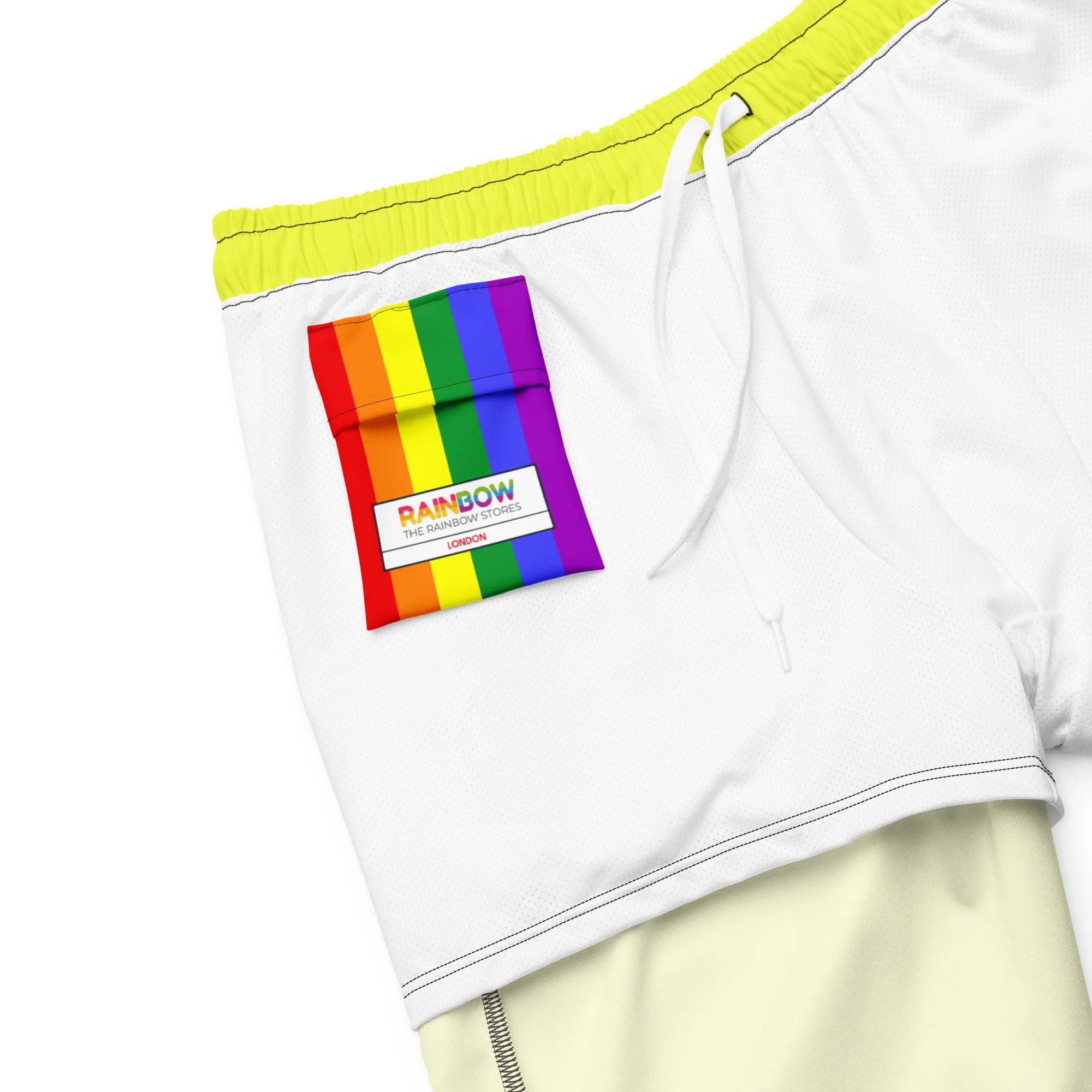 Neon Yellow Swimming Trunks with Rainbow Pocket - Image 9