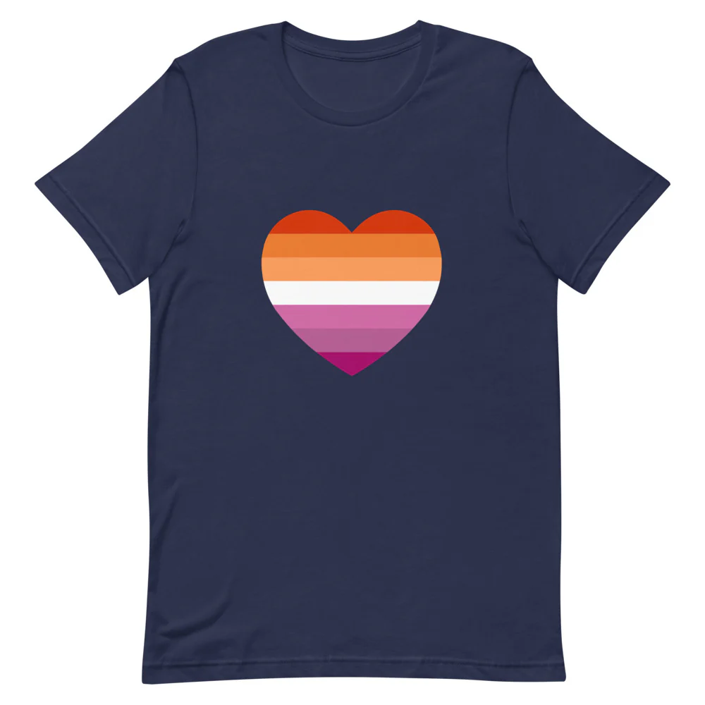 Lesbian 7 Stripe Flag Heart T-Shirt - Image 3