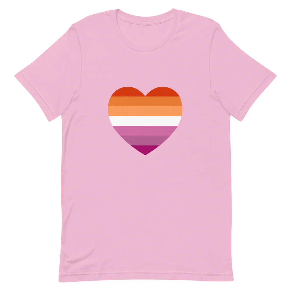 Lesbian 7 Stripe Flag Heart T-Shirt - Image 6
