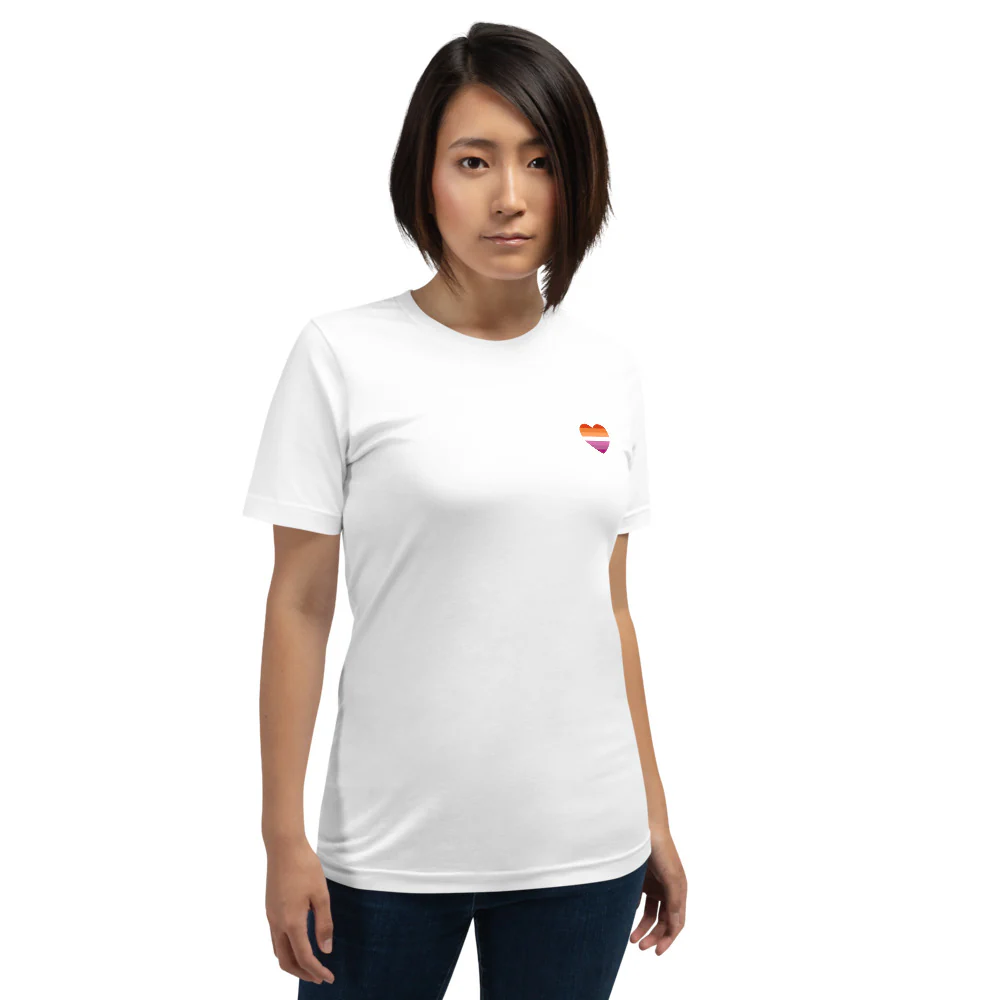 Lesbian 7 Stripe Flag Small Heart T-Shirt - Image 3