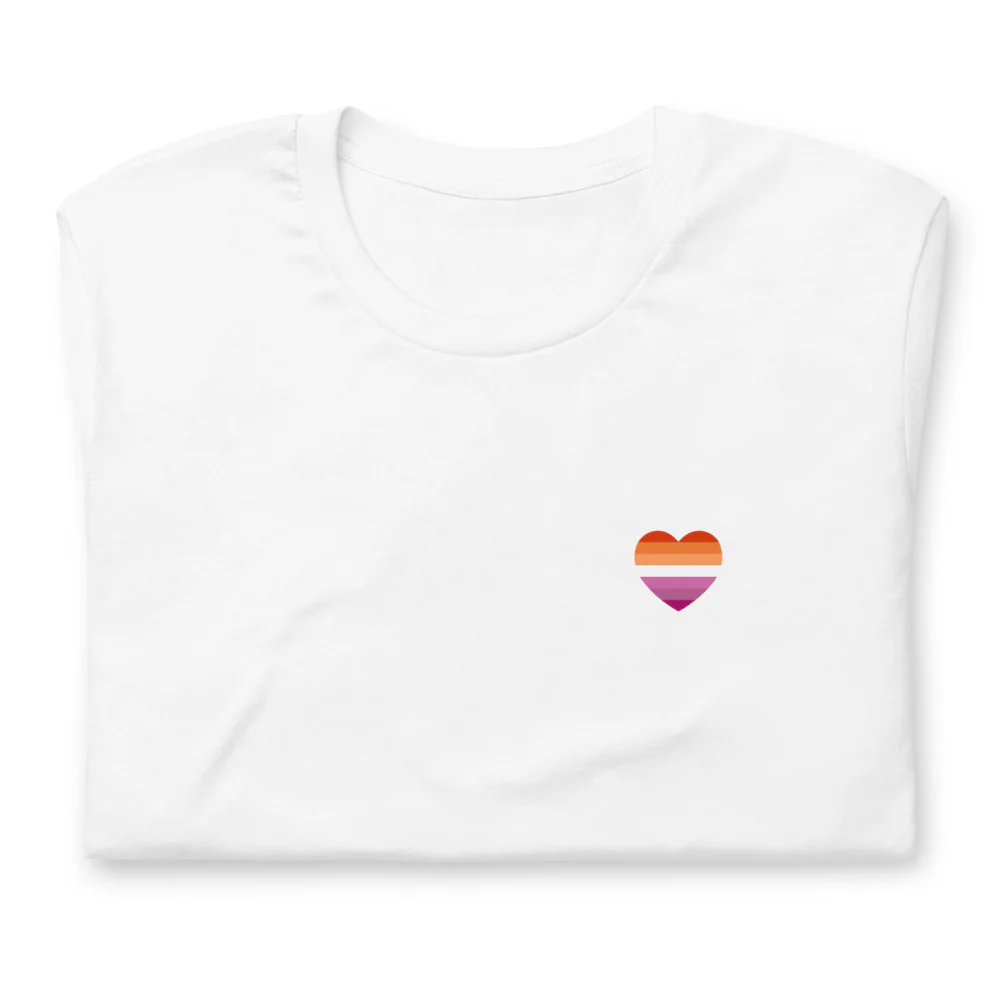 Lesbian 7 Stripe Flag Small Heart T-Shirt - Image 4