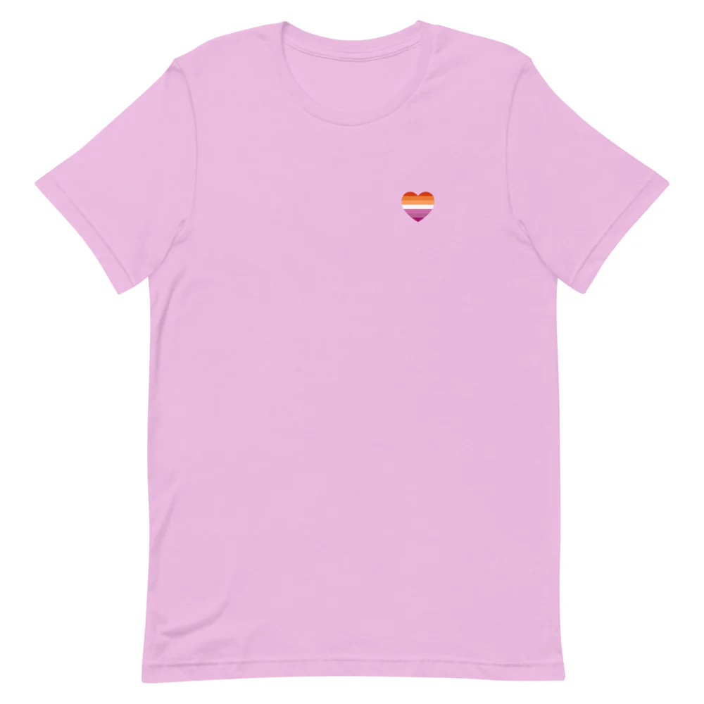 Lesbian 7 Stripe Flag Small Heart T-Shirt - Image 8