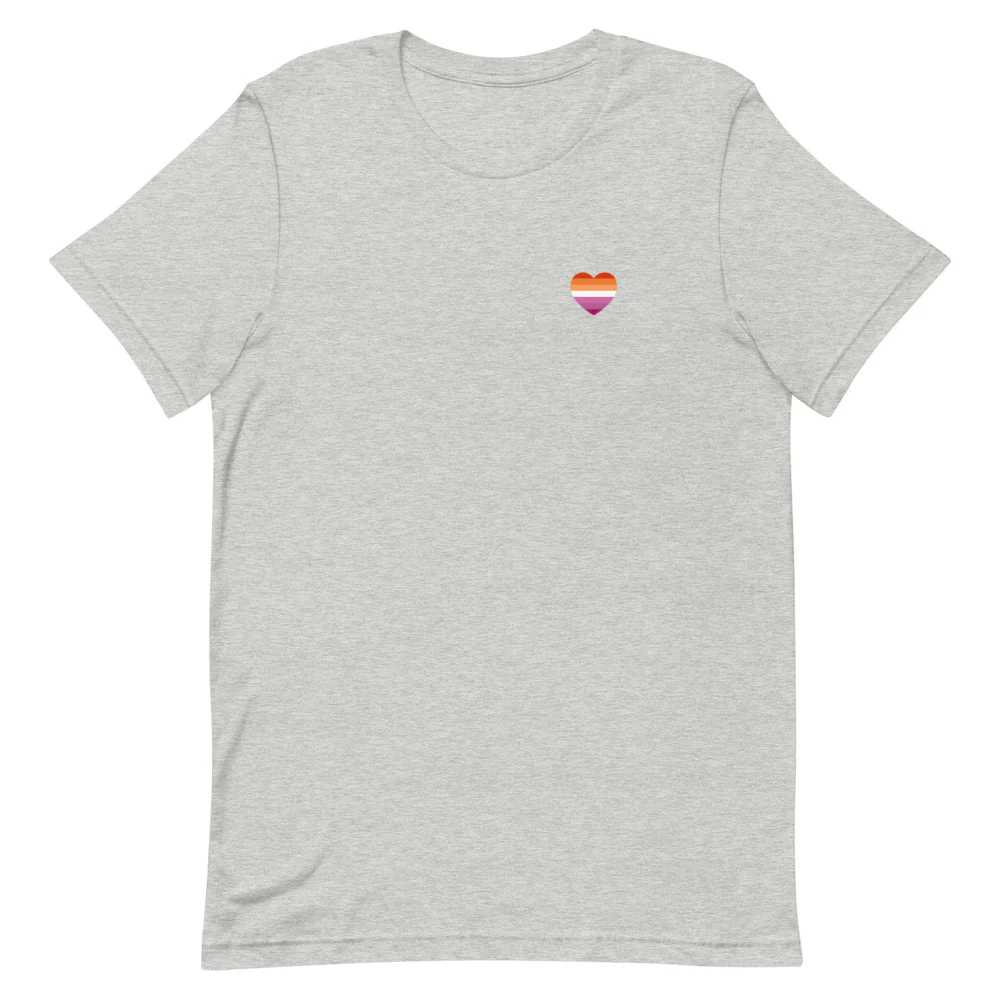 Lesbian 7 Stripe Flag Small Heart T-Shirt - Image 9