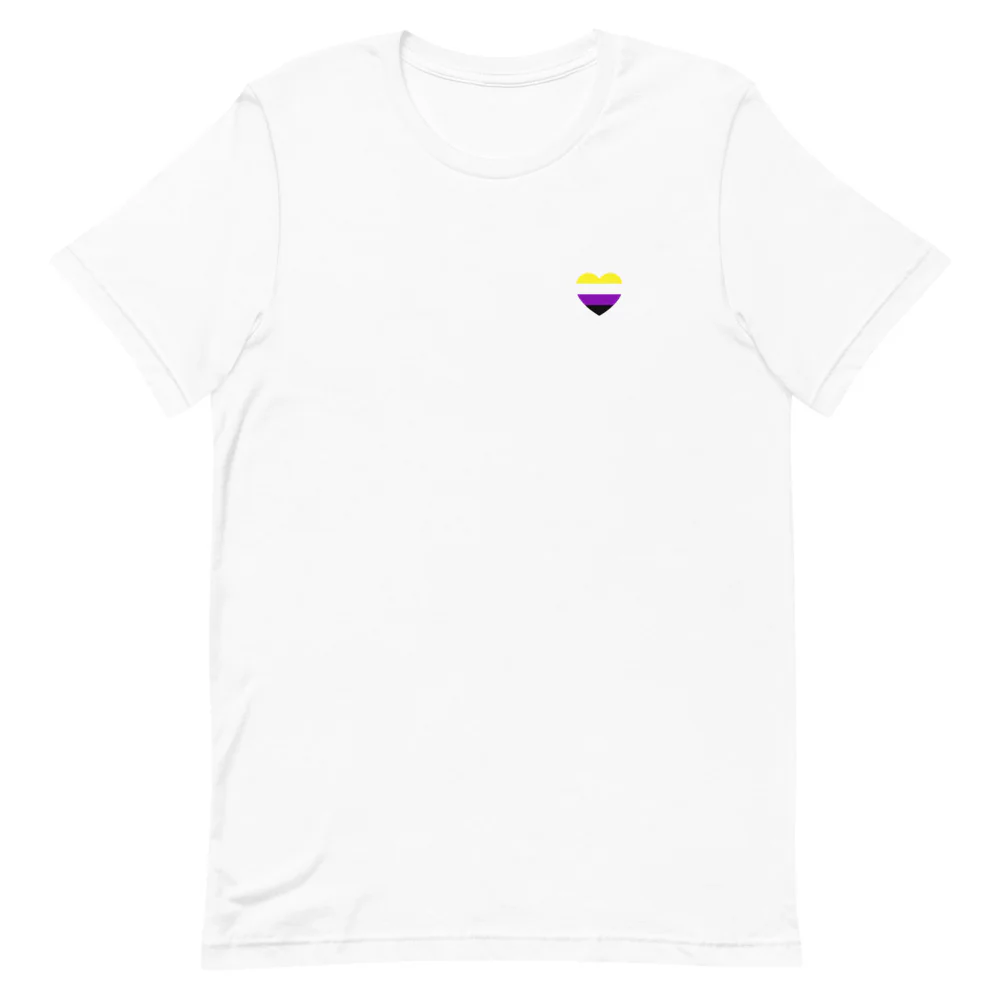 Non-Binary Small Heart Flag T-Shirt - Image 5