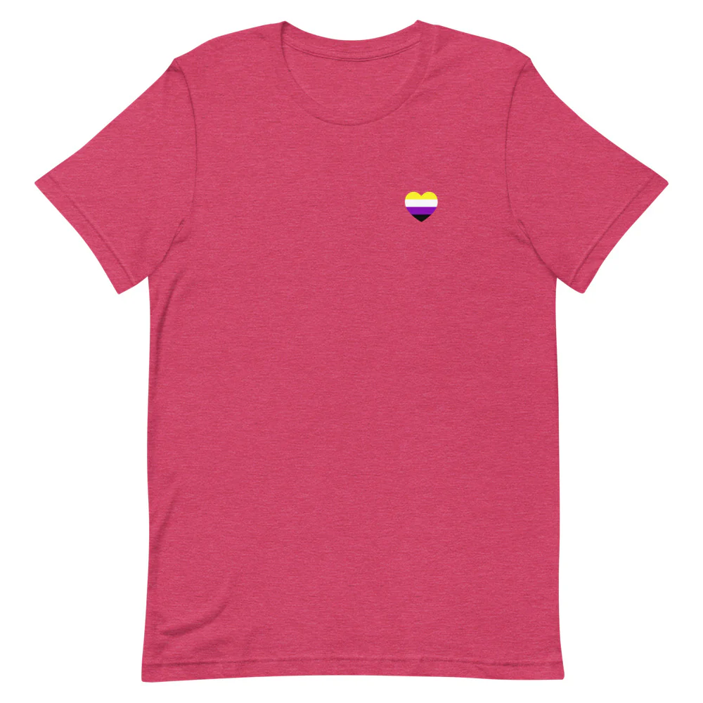Non-Binary Small Heart Flag T-Shirt - Image 7