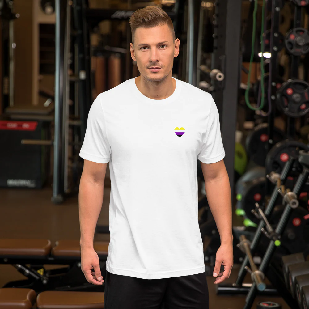 Non-Binary Small Heart Flag T-Shirt - Image 9