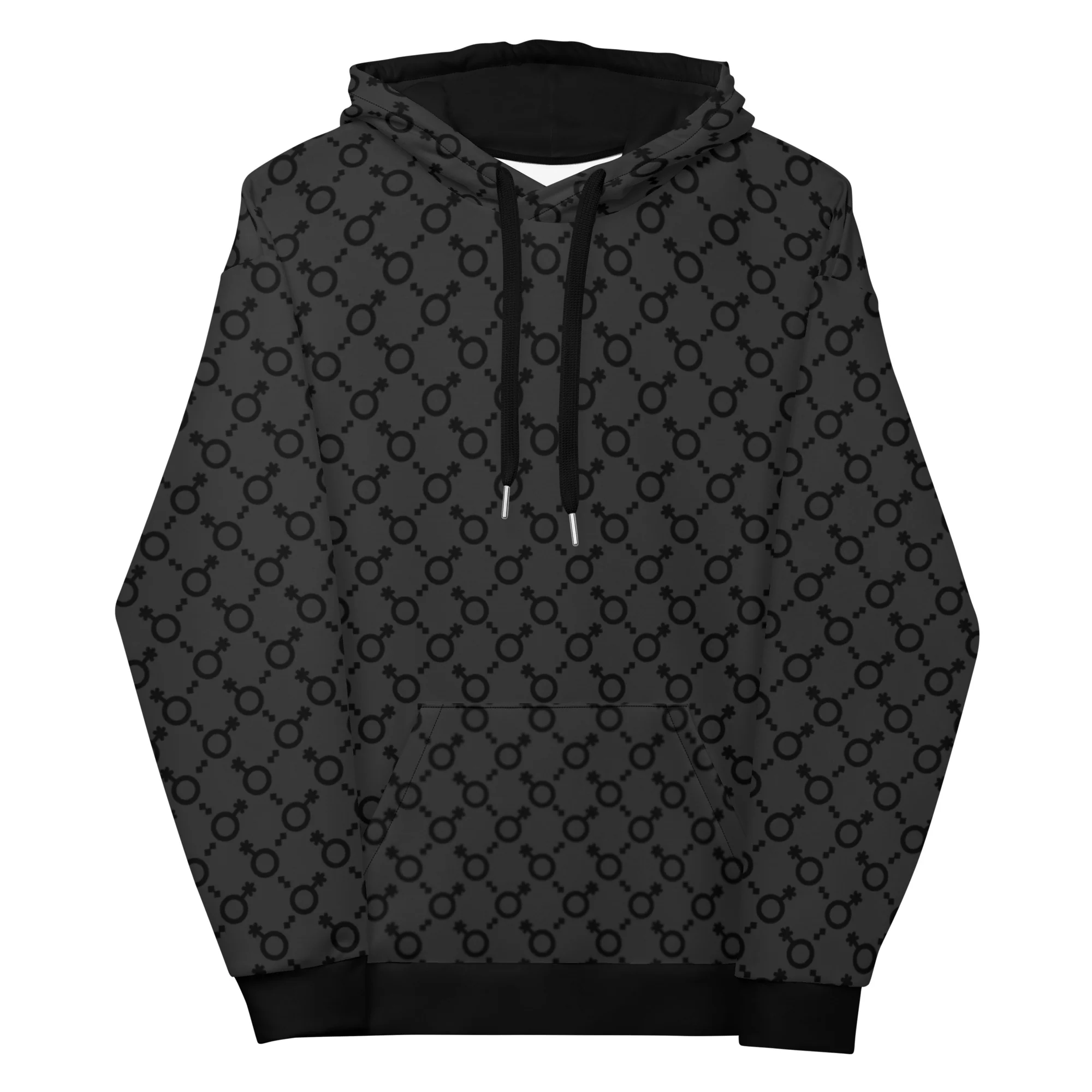 Non Binary Symbol Pattern Black/Grey Hoodie - Image 3