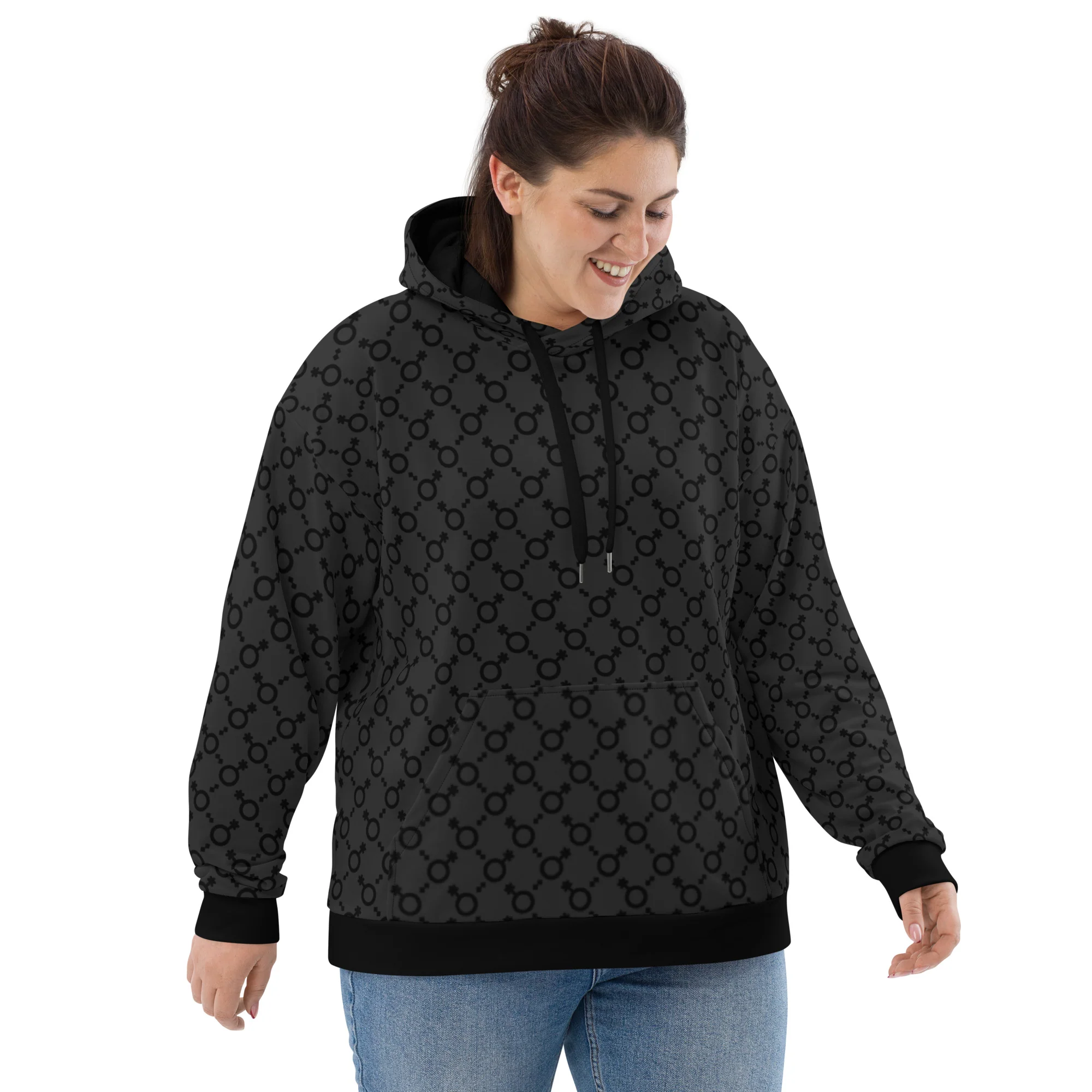 Non Binary Symbol Pattern Black/Grey Hoodie - Image 4