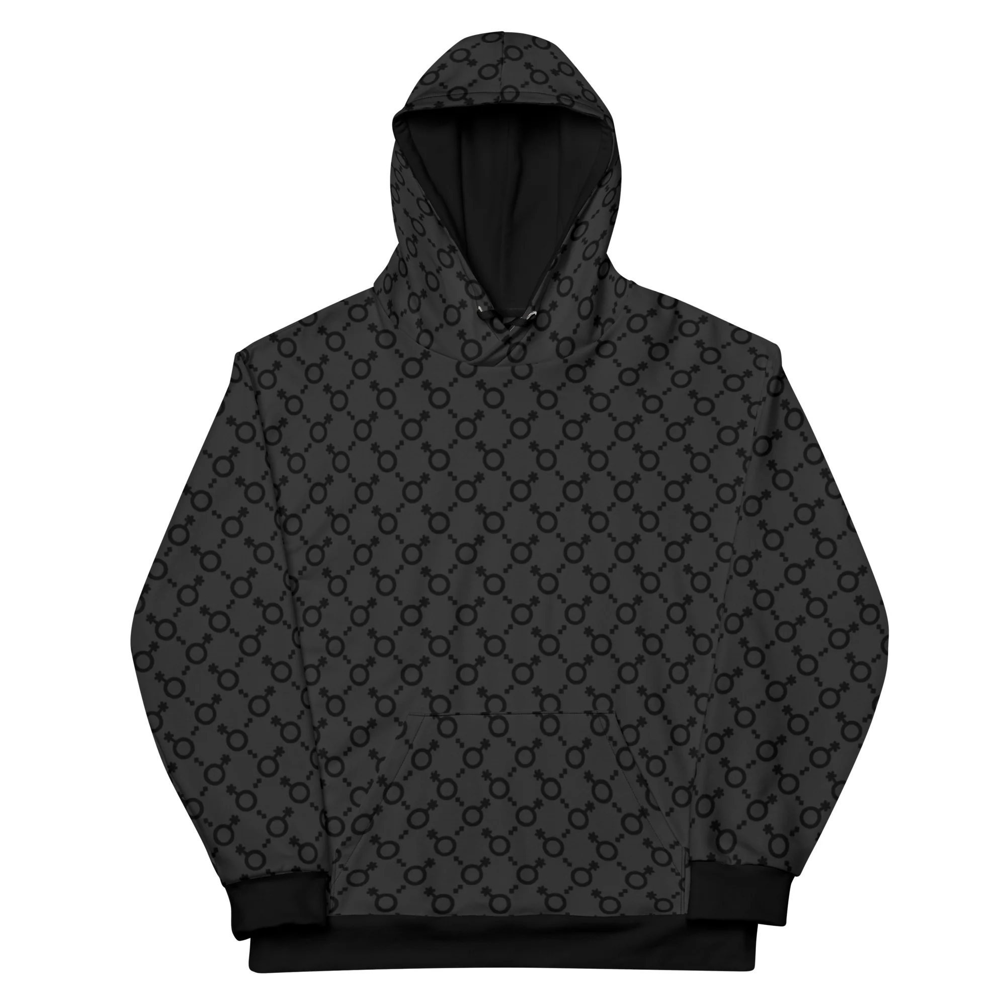 Non Binary Symbol Pattern Black/Grey Hoodie - Image 6