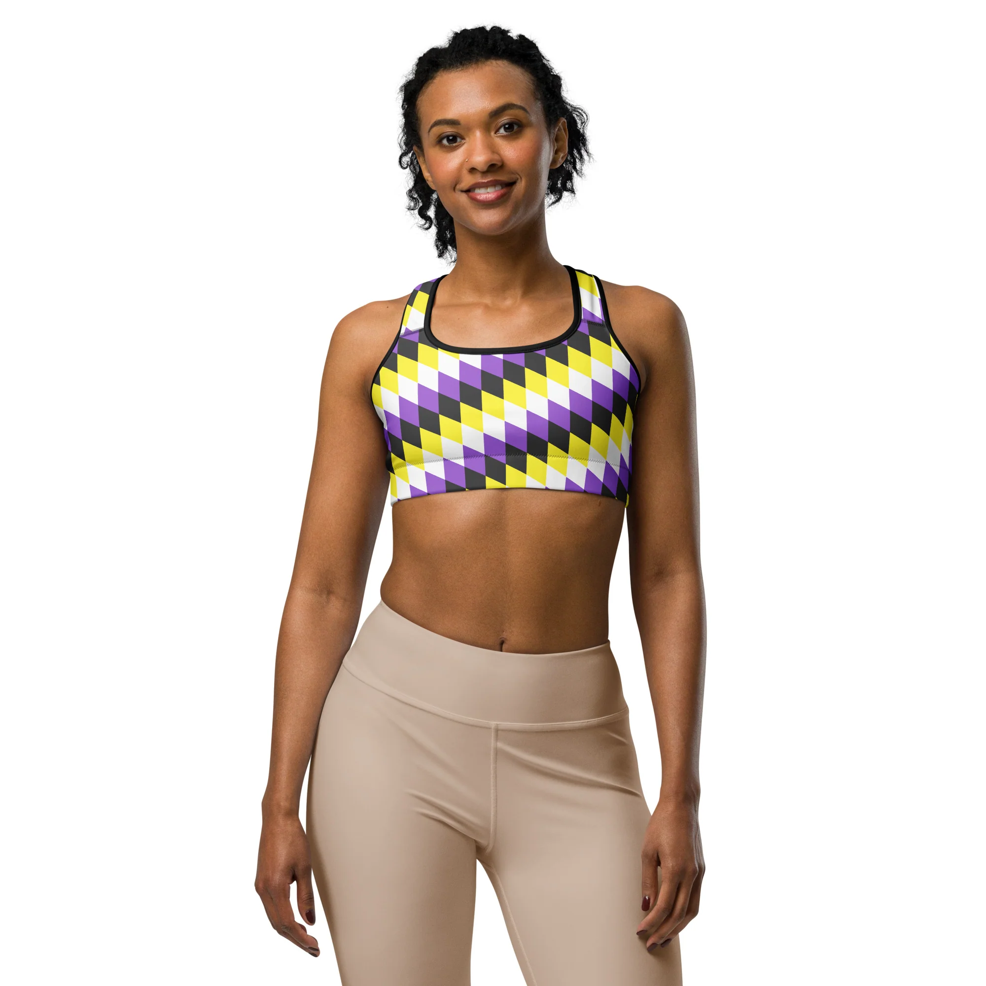 Non Binary Pride Flag Diamonds Sports Bra - Image 2