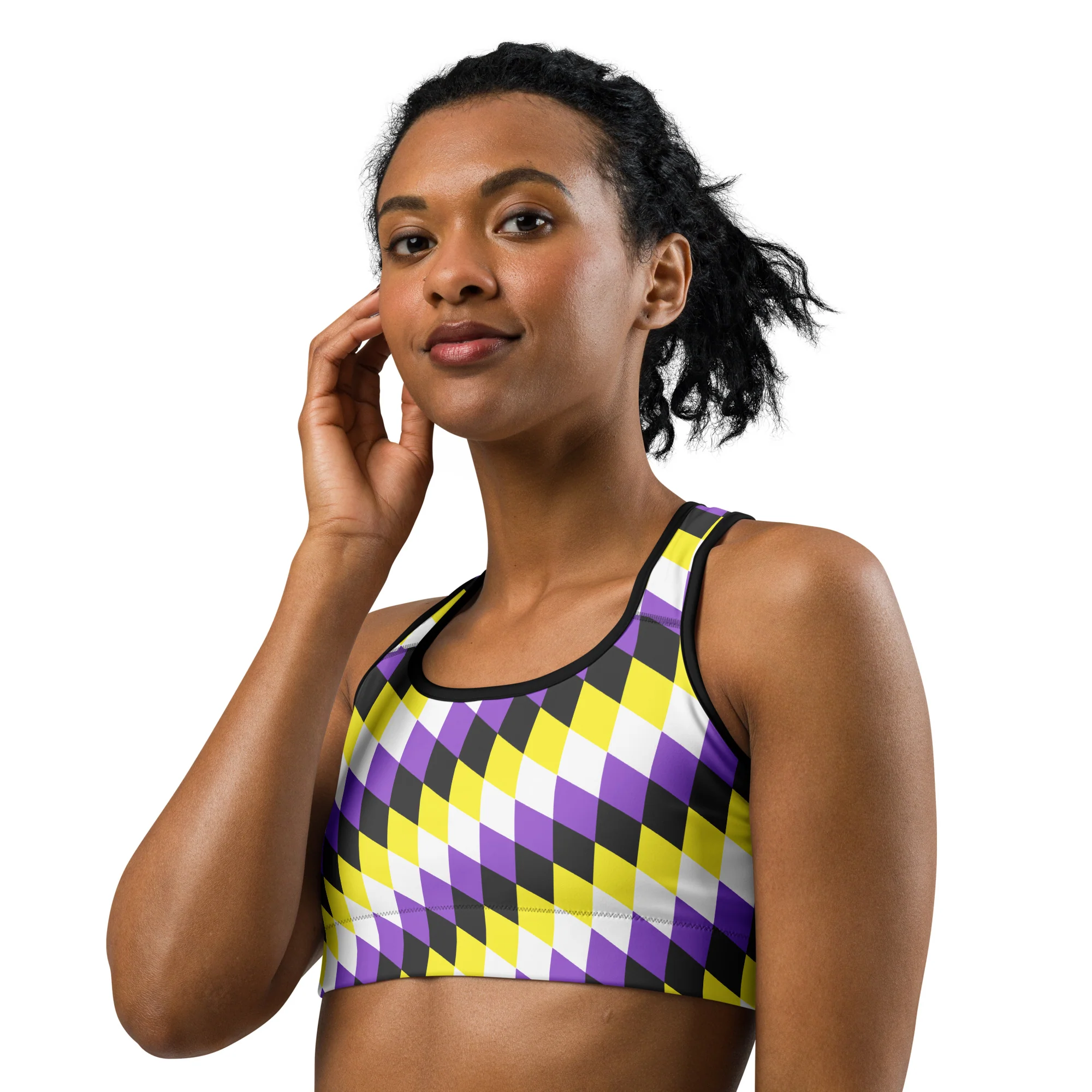 Non Binary Pride Flag Diamonds Sports Bra - Image 3