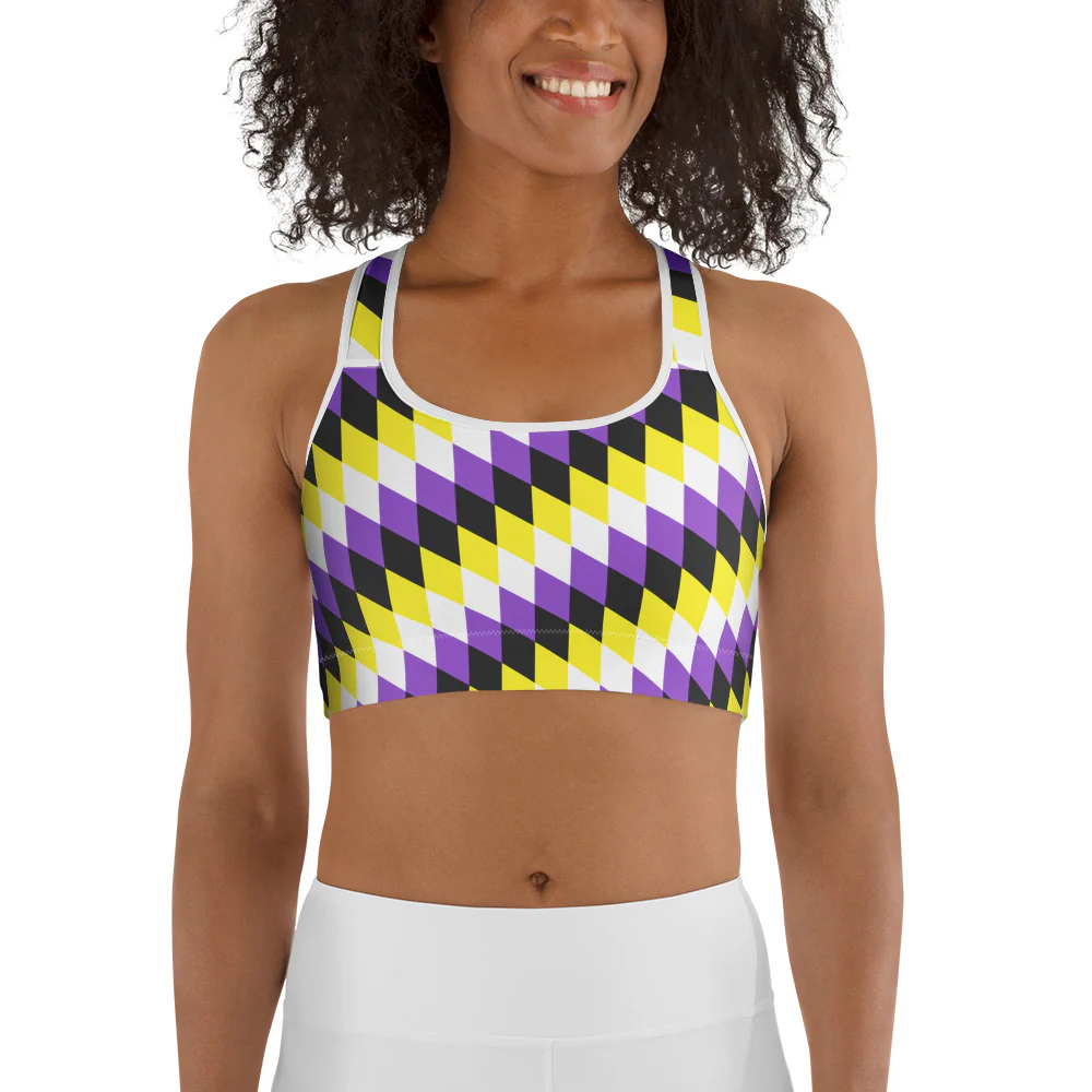 Non Binary Pride Flag Diamonds Sports Bra - Image 5