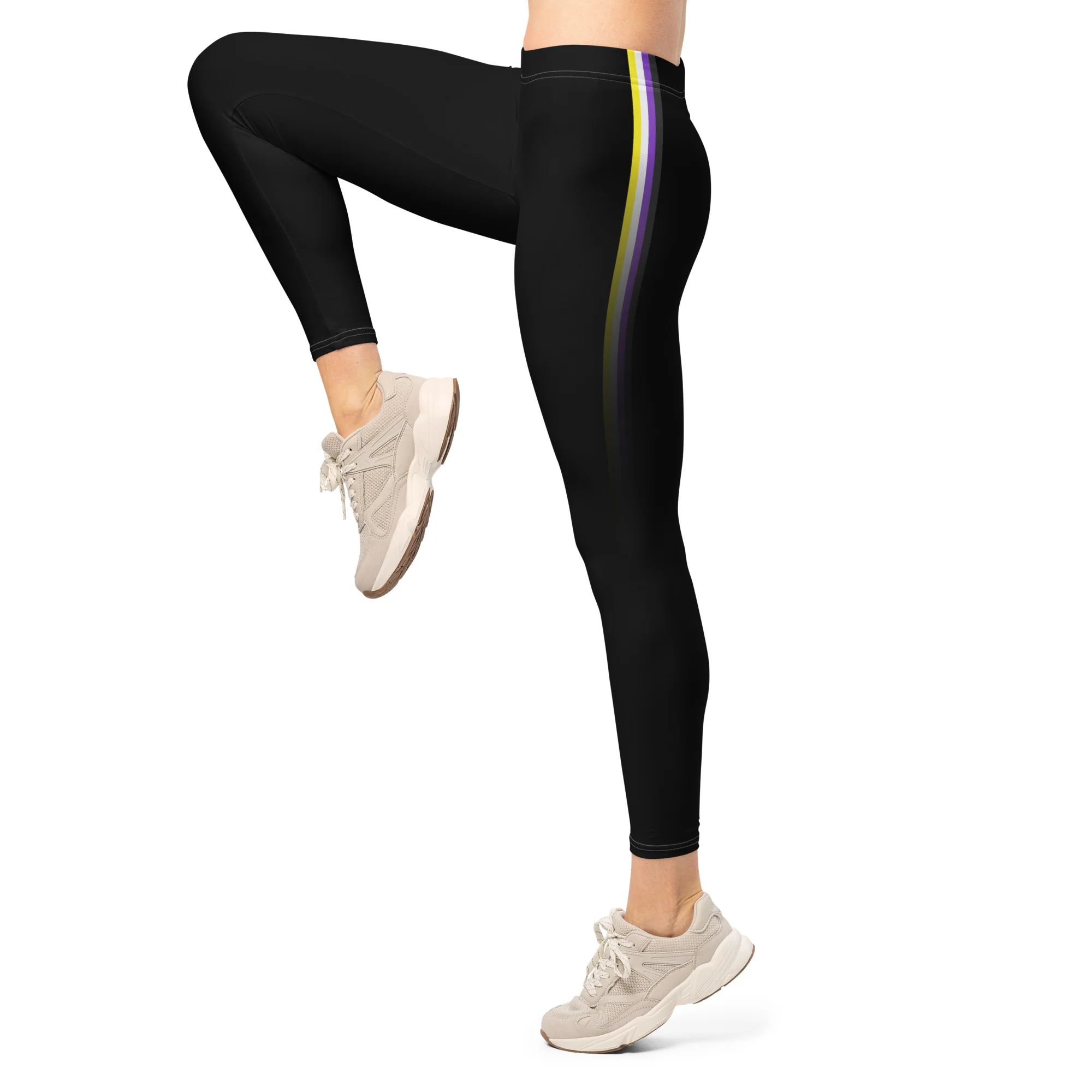 Non Binary Pride Flag Fade Black Leggings - Image 4
