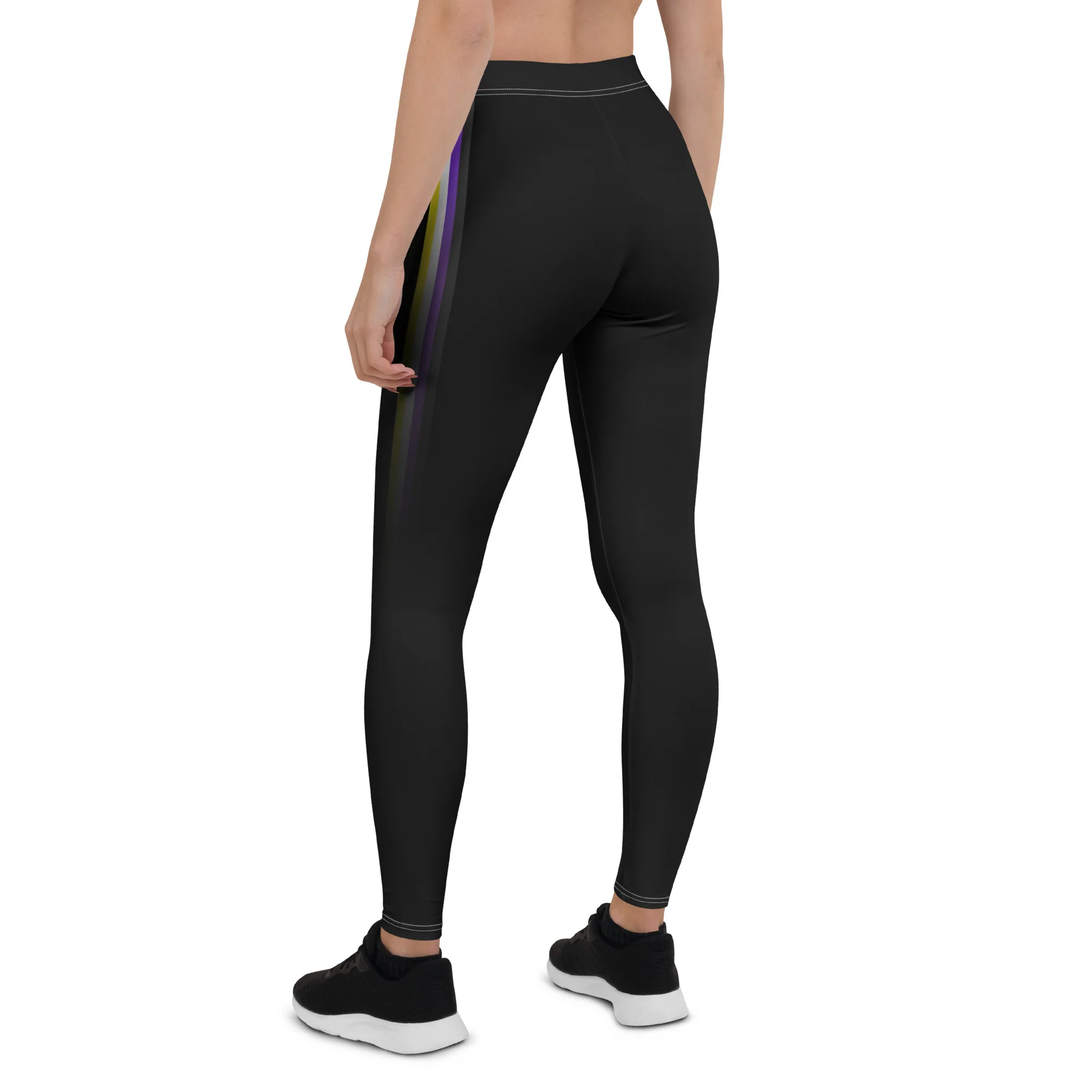 Non Binary Pride Flag Fade Black Leggings - Image 6