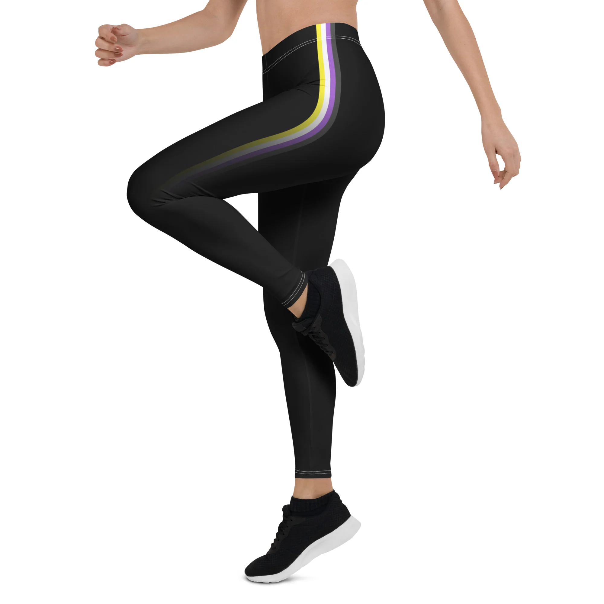 Non Binary Pride Flag Fade Black Leggings - Image 7