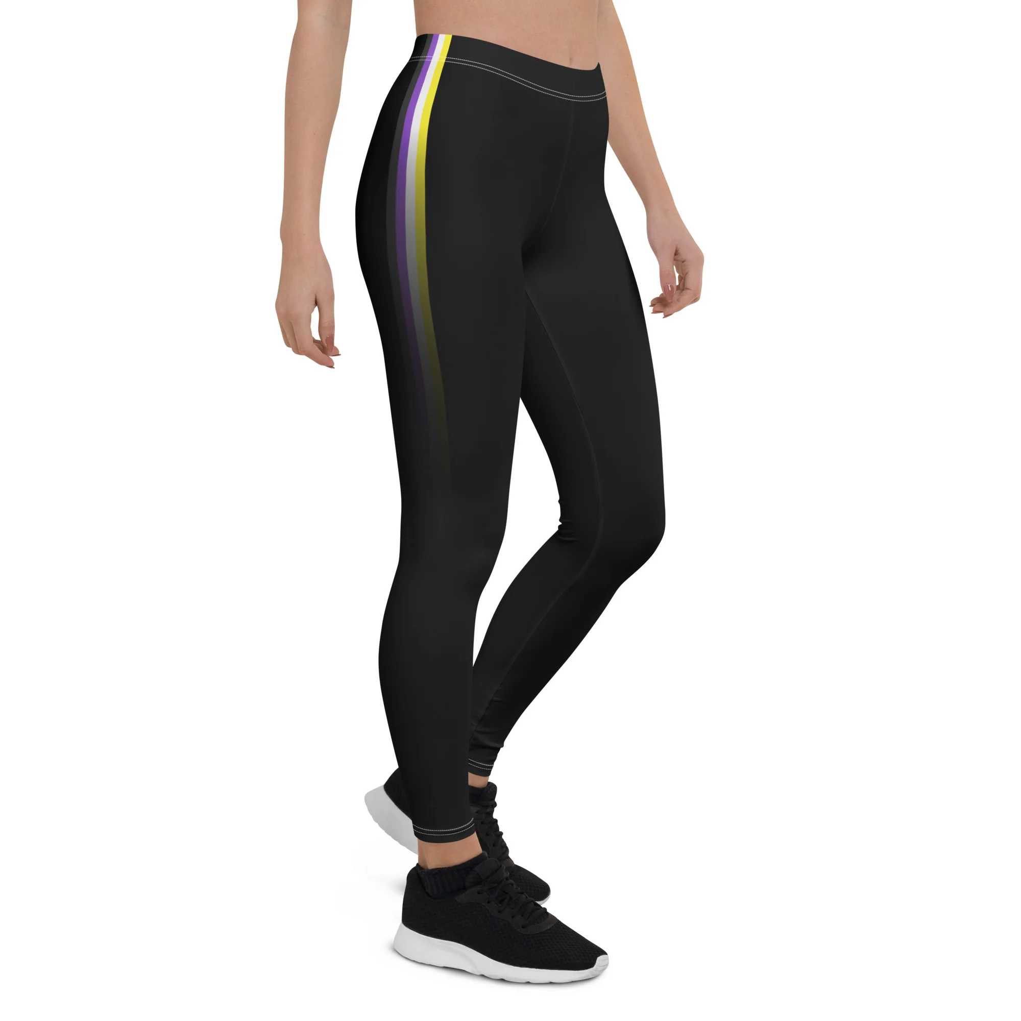 Non Binary Pride Flag Fade Black Leggings - Image 8