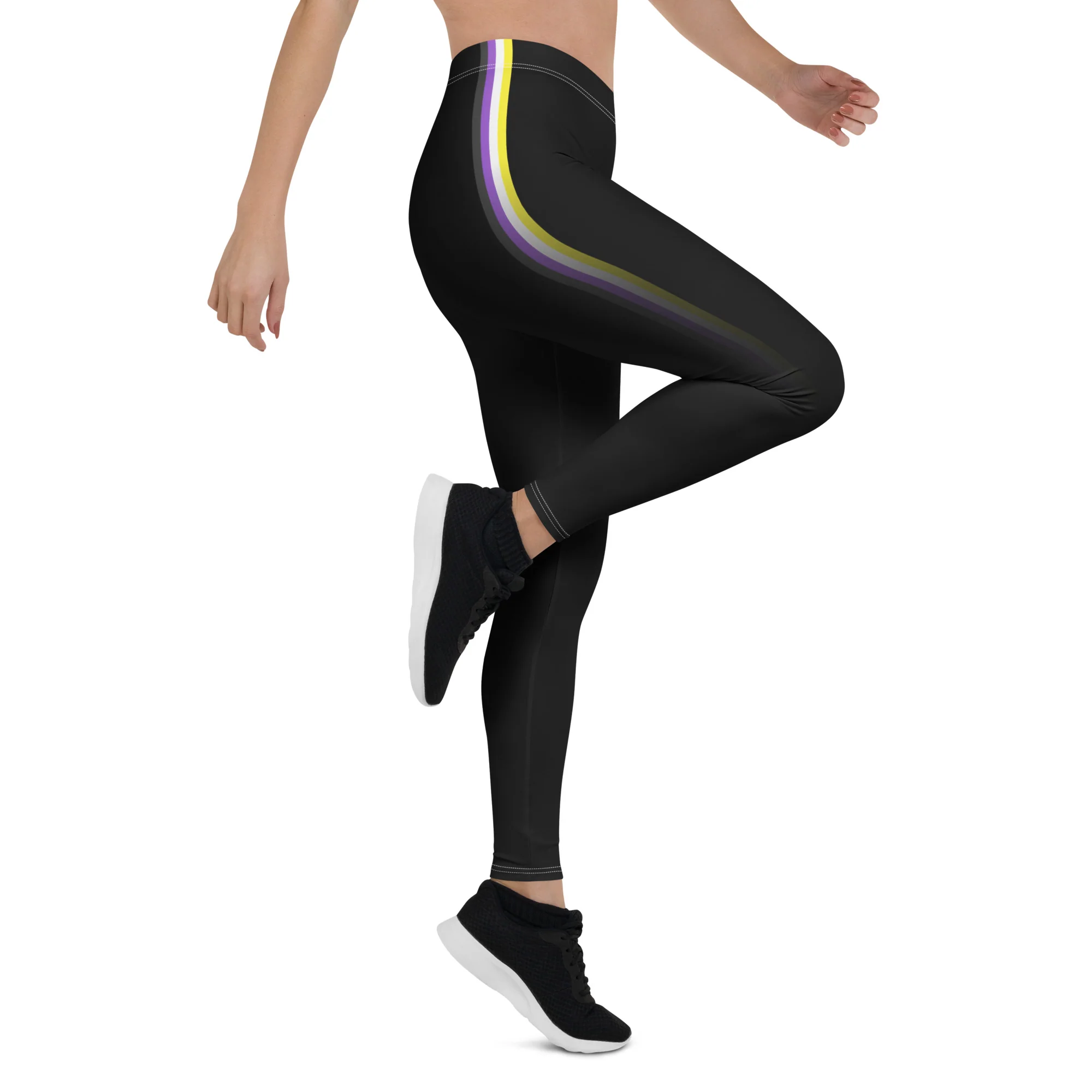 Non Binary Pride Flag Fade Black Leggings - Image 9