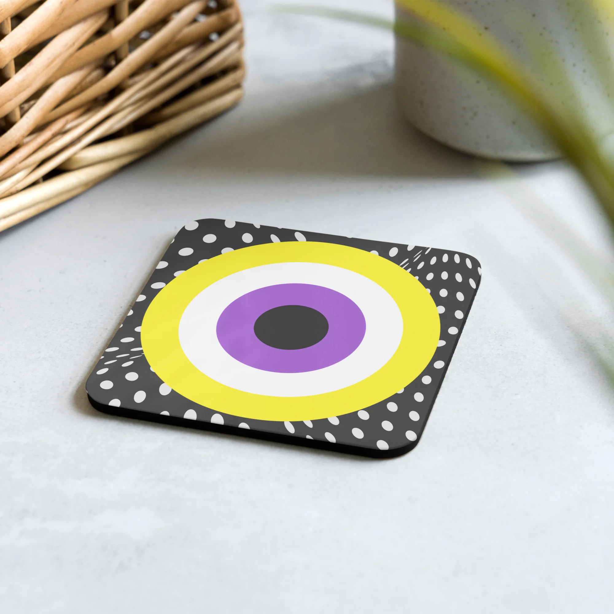 Non-Binary Pride Flag Roundel on Spots Coaster - Image 2
