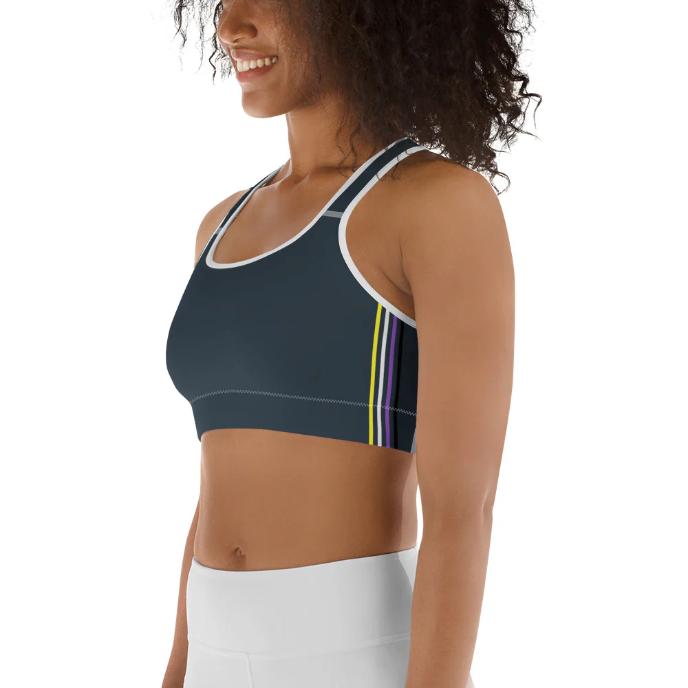 Non-Binary Pride Flag Separated Stripes Sports Bra - Image 3