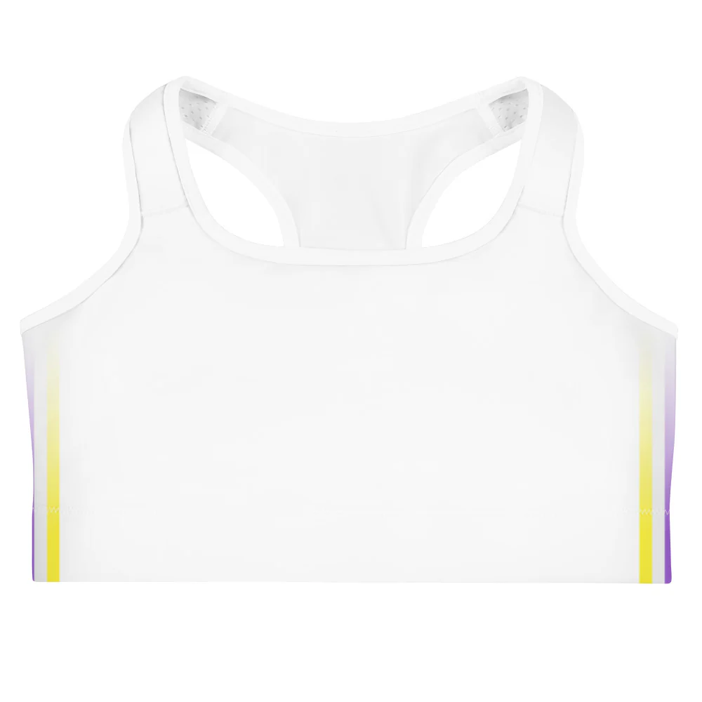Non Binary Pride Flag Side Fade White Sports Bra