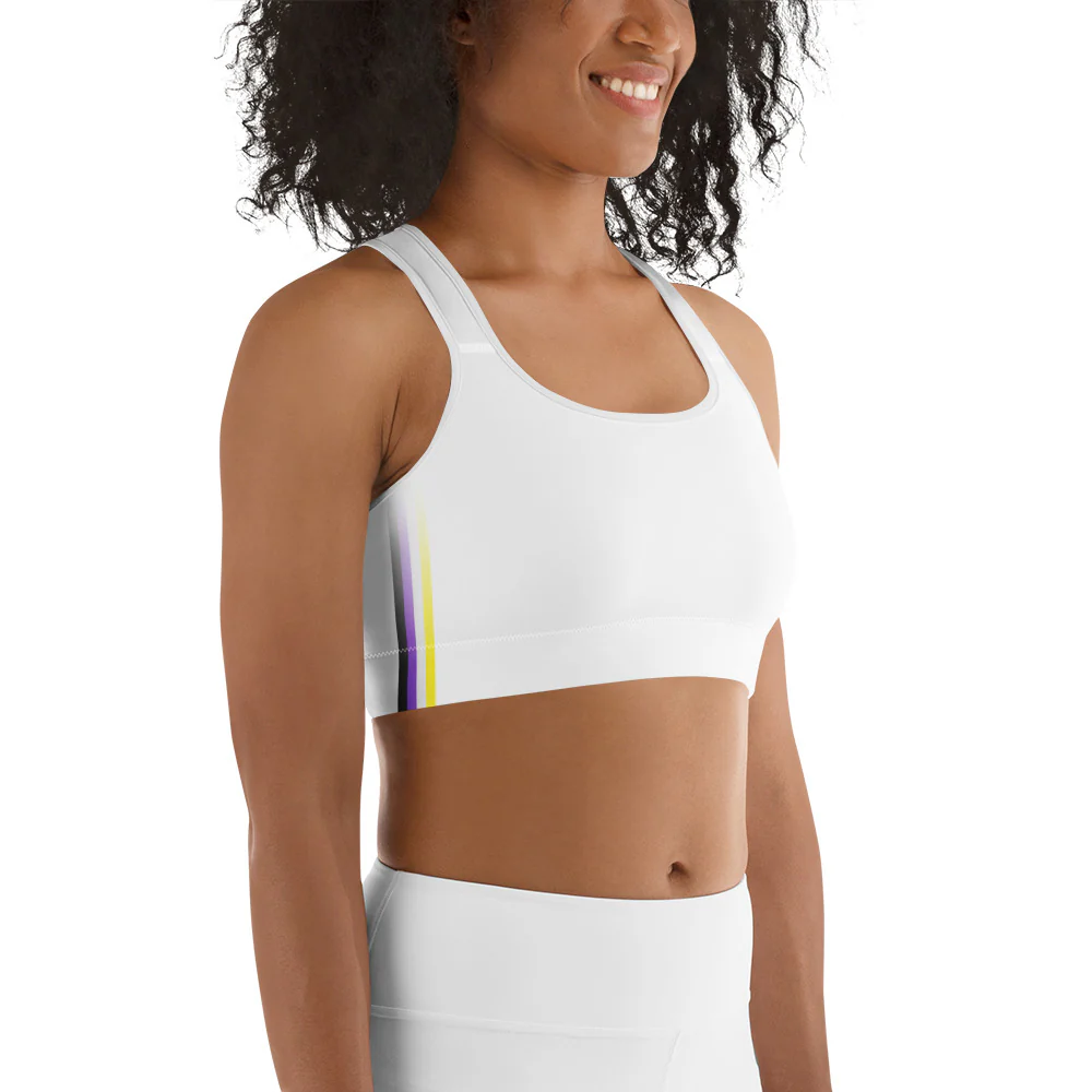 Non Binary Pride Flag Side Fade White Sports Bra - Image 5
