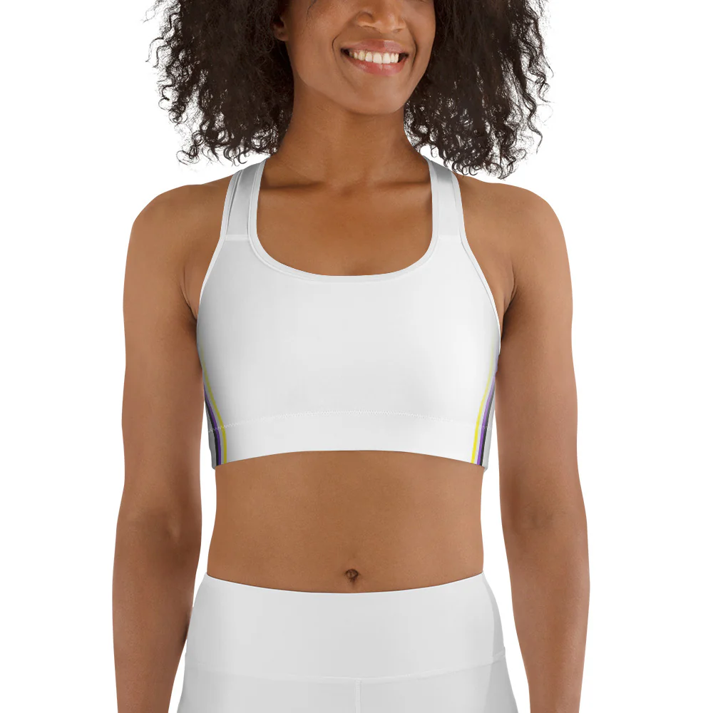 Non Binary Pride Flag Side Fade White Sports Bra - Image 6