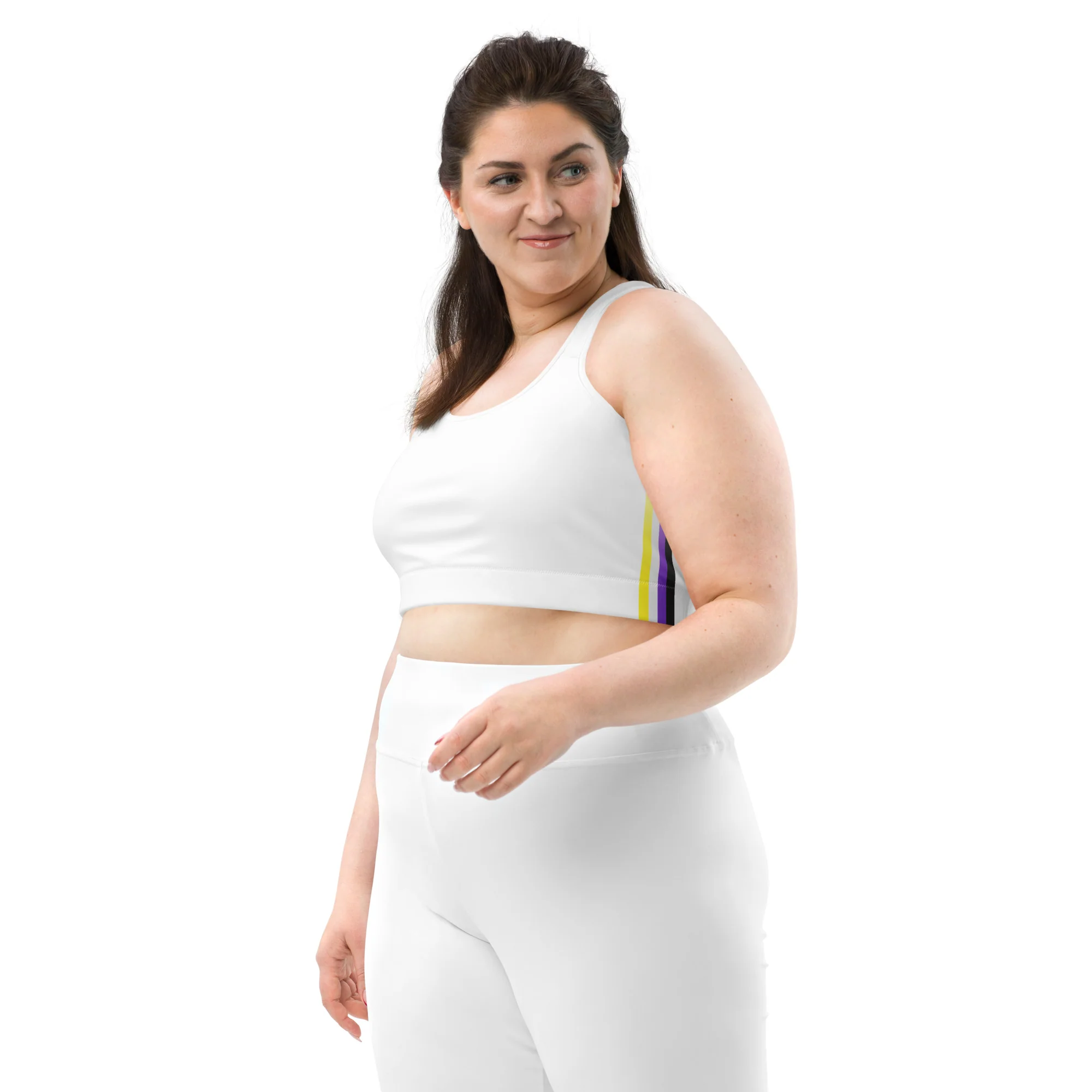 Non Binary Pride Flag Side Fade White Sports Bra - Image 7