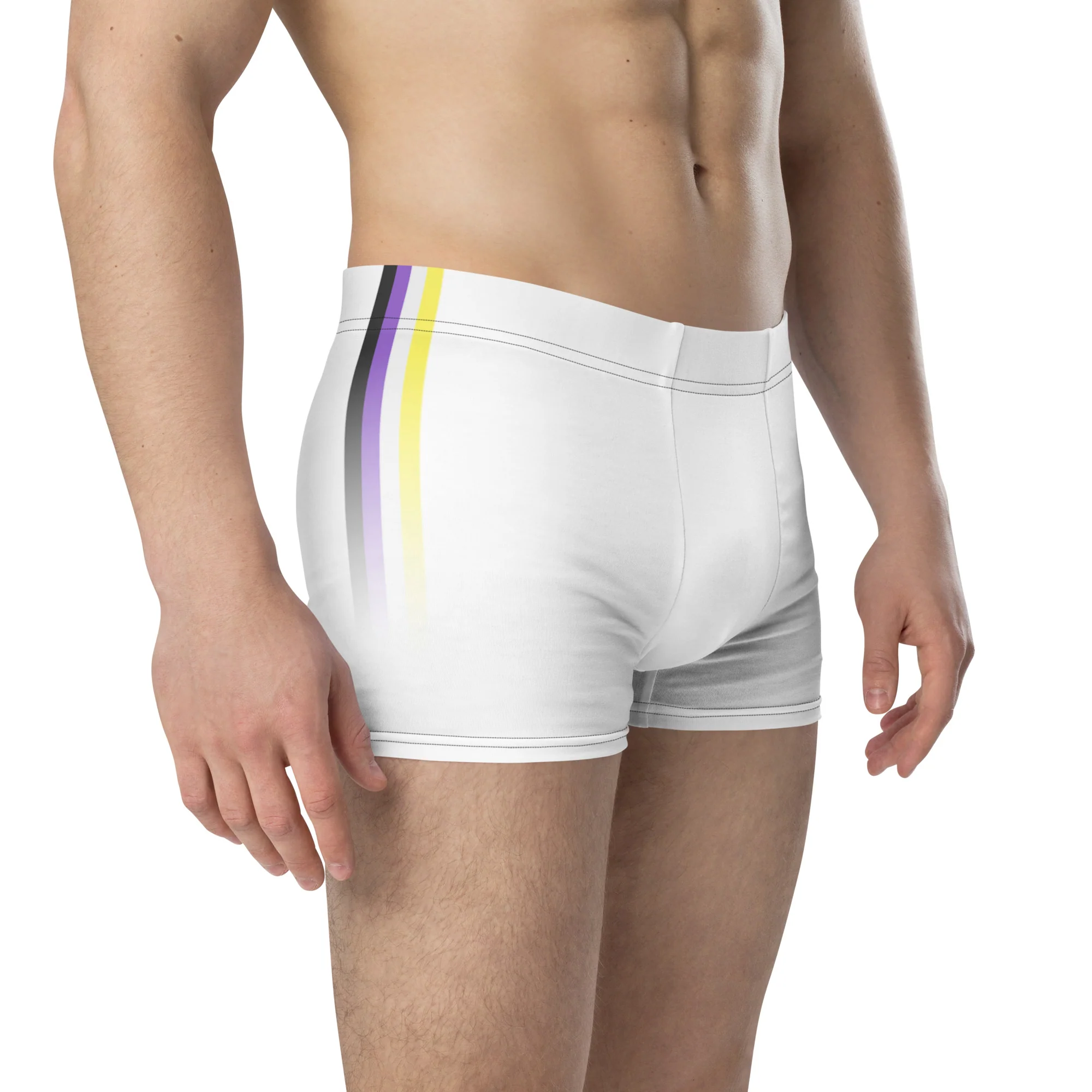 Non Binary Pride Flag Side Stripe Fade White Boxer Briefs - Image 3