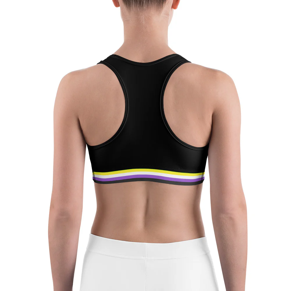 Non-Binary Pride Flag Trim Sports Bra (Black) - Image 3