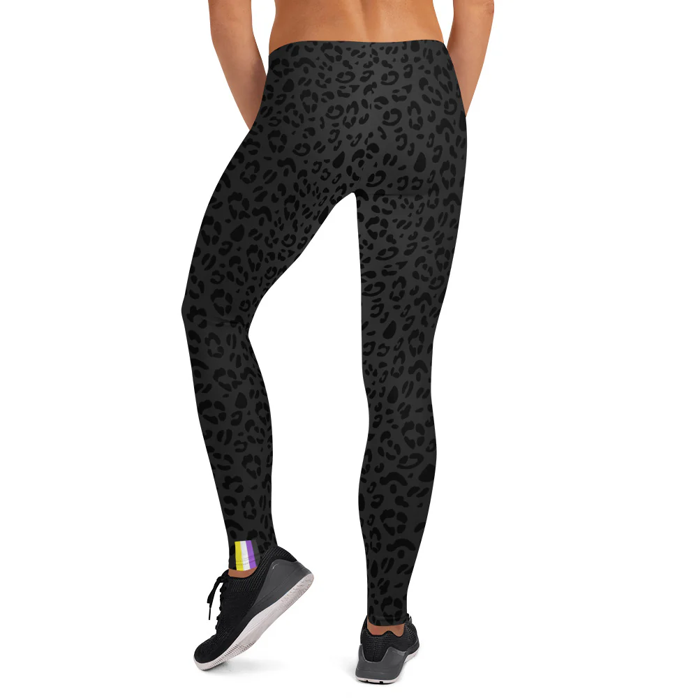 Non-Binary Pride Flash Black Leopard Print Leggings - Image 3