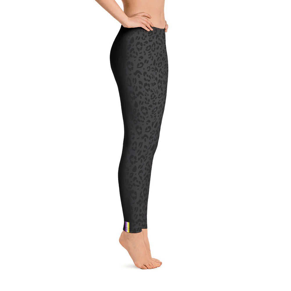 Non-Binary Pride Flash Black Leopard Print Leggings - Image 6