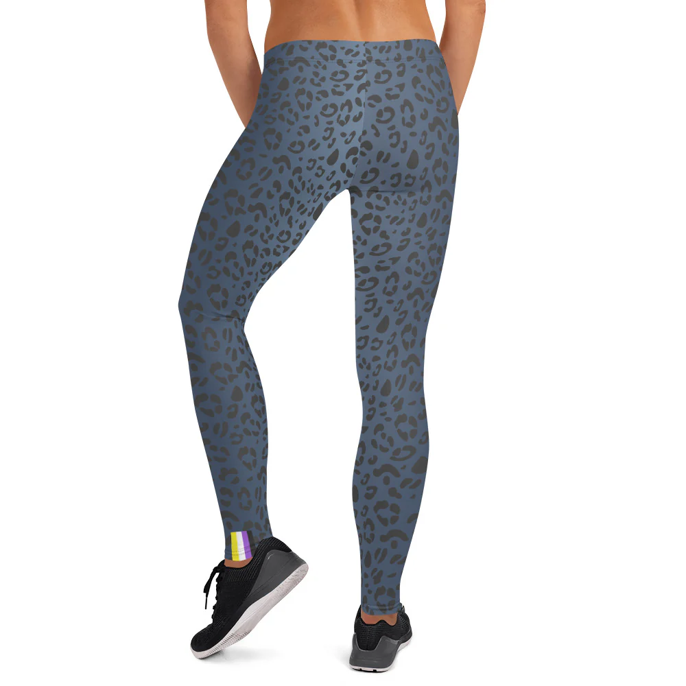 Non-Binary Pride Flash Blue Leopard Print Leggings - Image 4