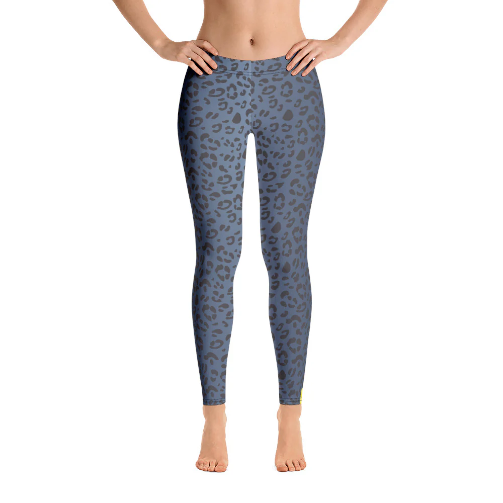 Non-Binary Pride Flash Blue Leopard Print Leggings - Image 6
